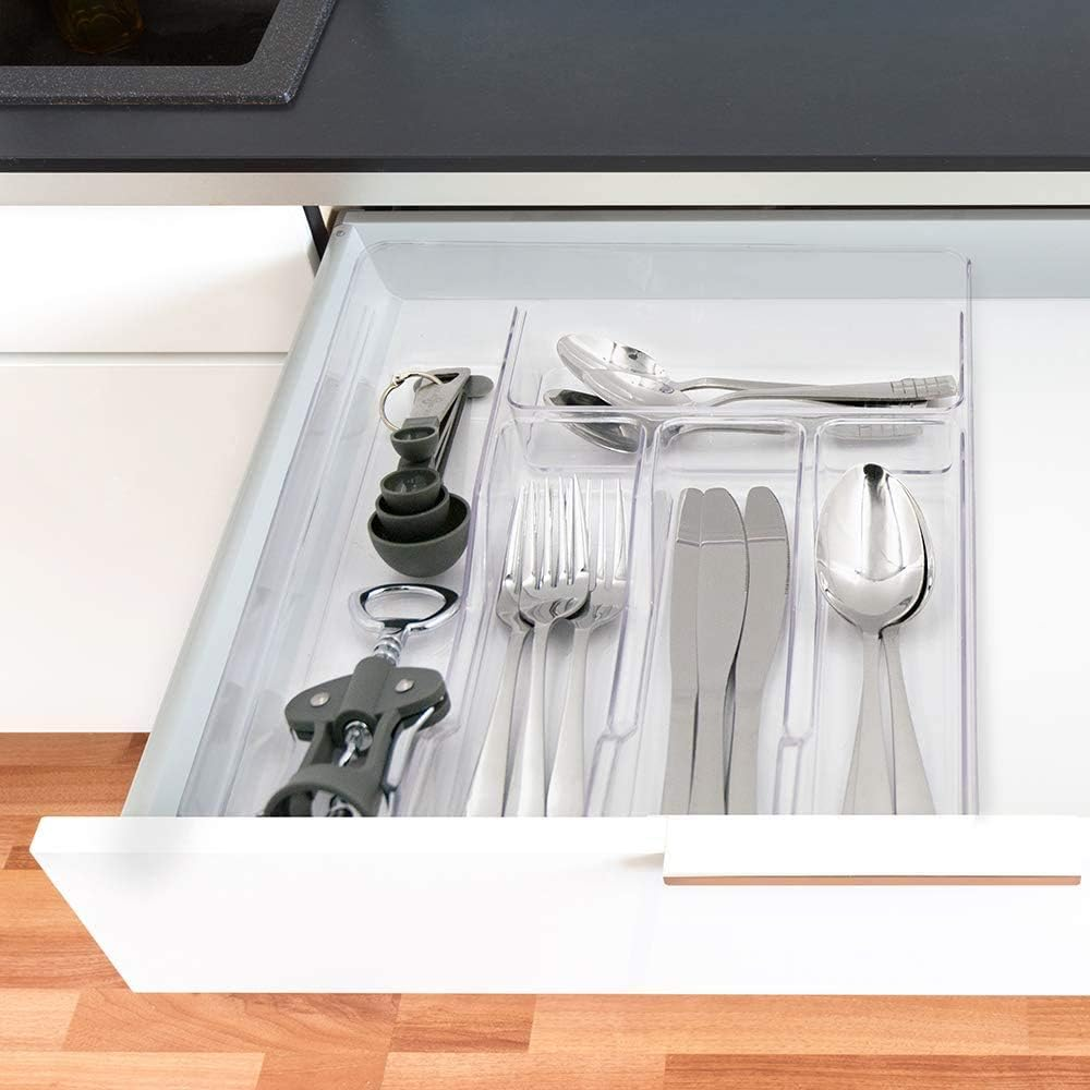 Glad Silverware Organizer Plastic Tray - Kitchen Cutlery Holder for Flatware and Utensil Drawers, Clear