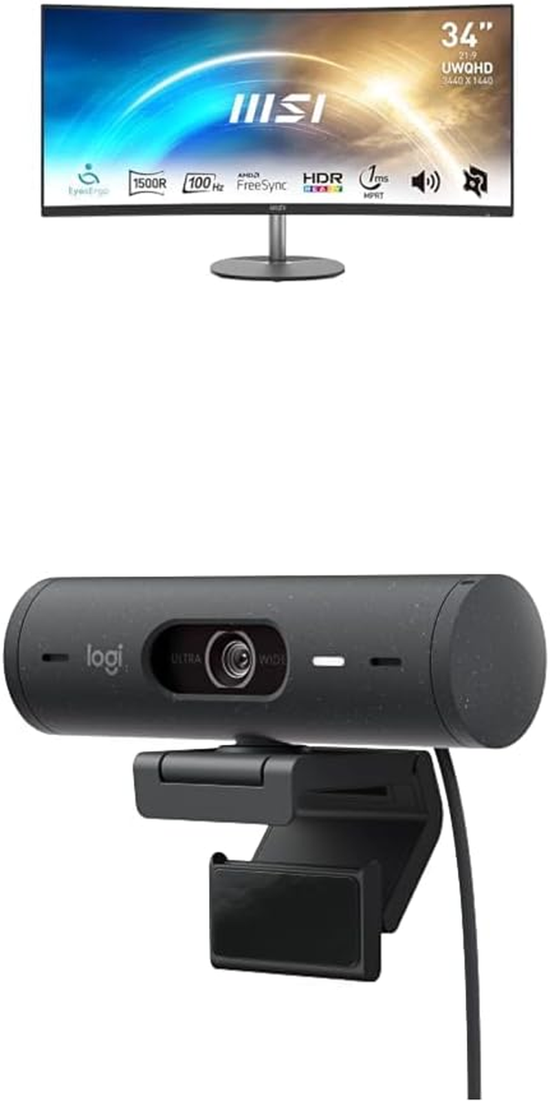 MSI PRO MP341CQ 34" Ultrawide Business Monitor & Logitech Brio 500 Full HD Webcam Bundle