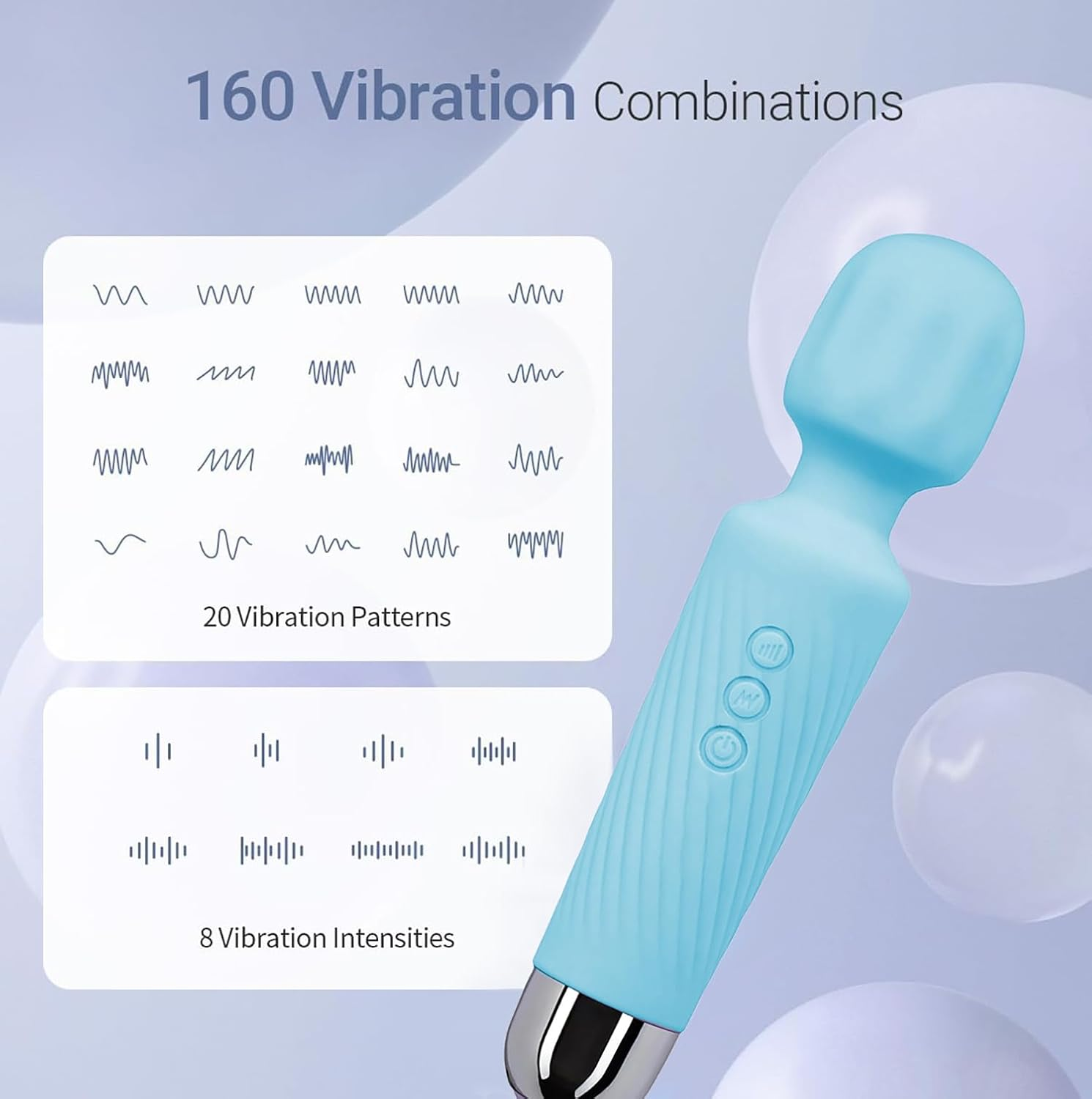 Women Vibrator,Adult Sex Toy Wand, G Spot Dildo, Clit Vibrator, Sex Vibrators,Clitoris Stimulation,With 8 Speeds & 20 Patterns, Quiet,Fully Waterproof,Vibrating Wand for Her Pleasure (Blue) image number 6