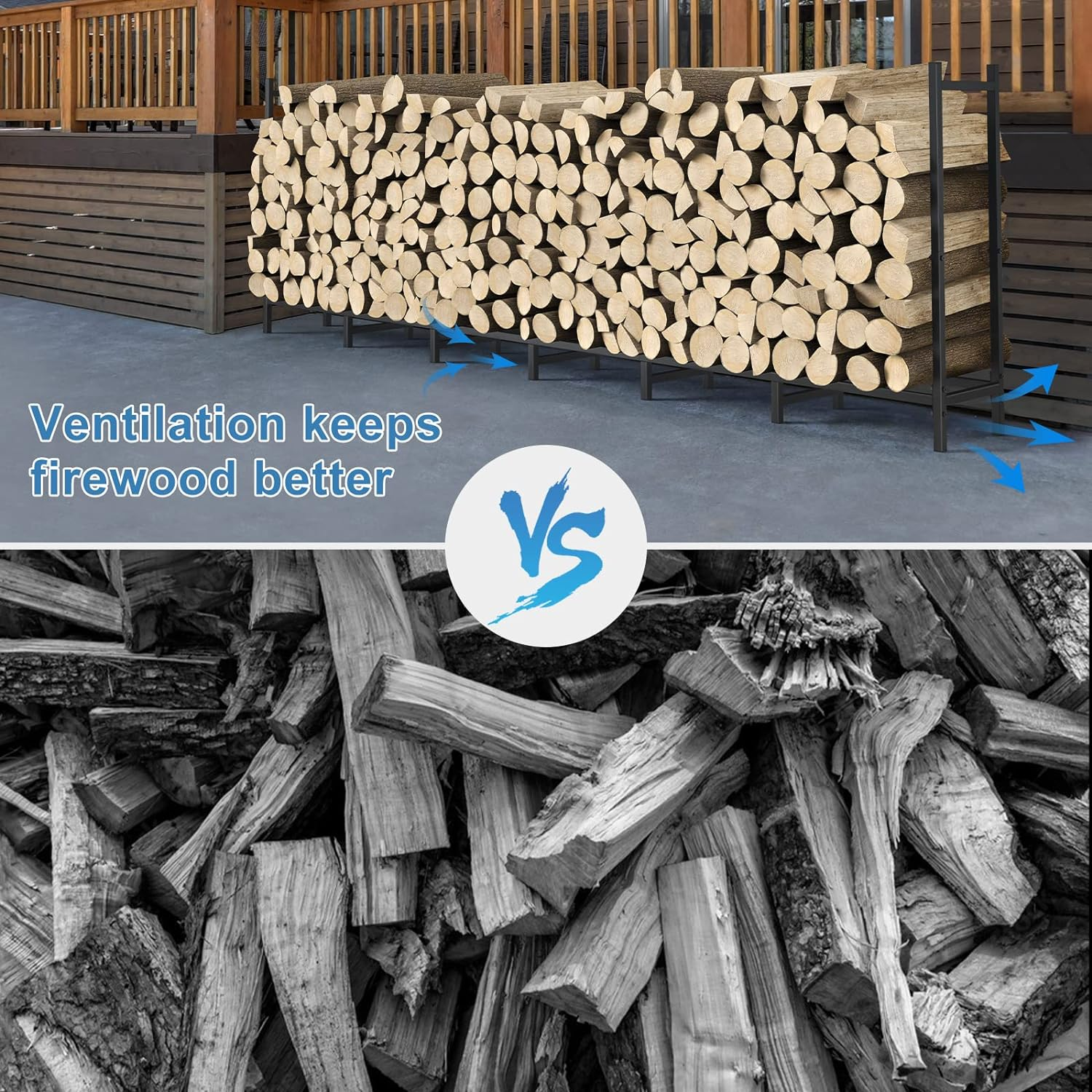 NANANARDOSO 8Ft Firewood Rack with Cover, Heavy Duty Steel Construction, Weather Resistant, Adjustable Log Stacker Stand, Large Capacity, Waterproof for Wood Storage image number 1