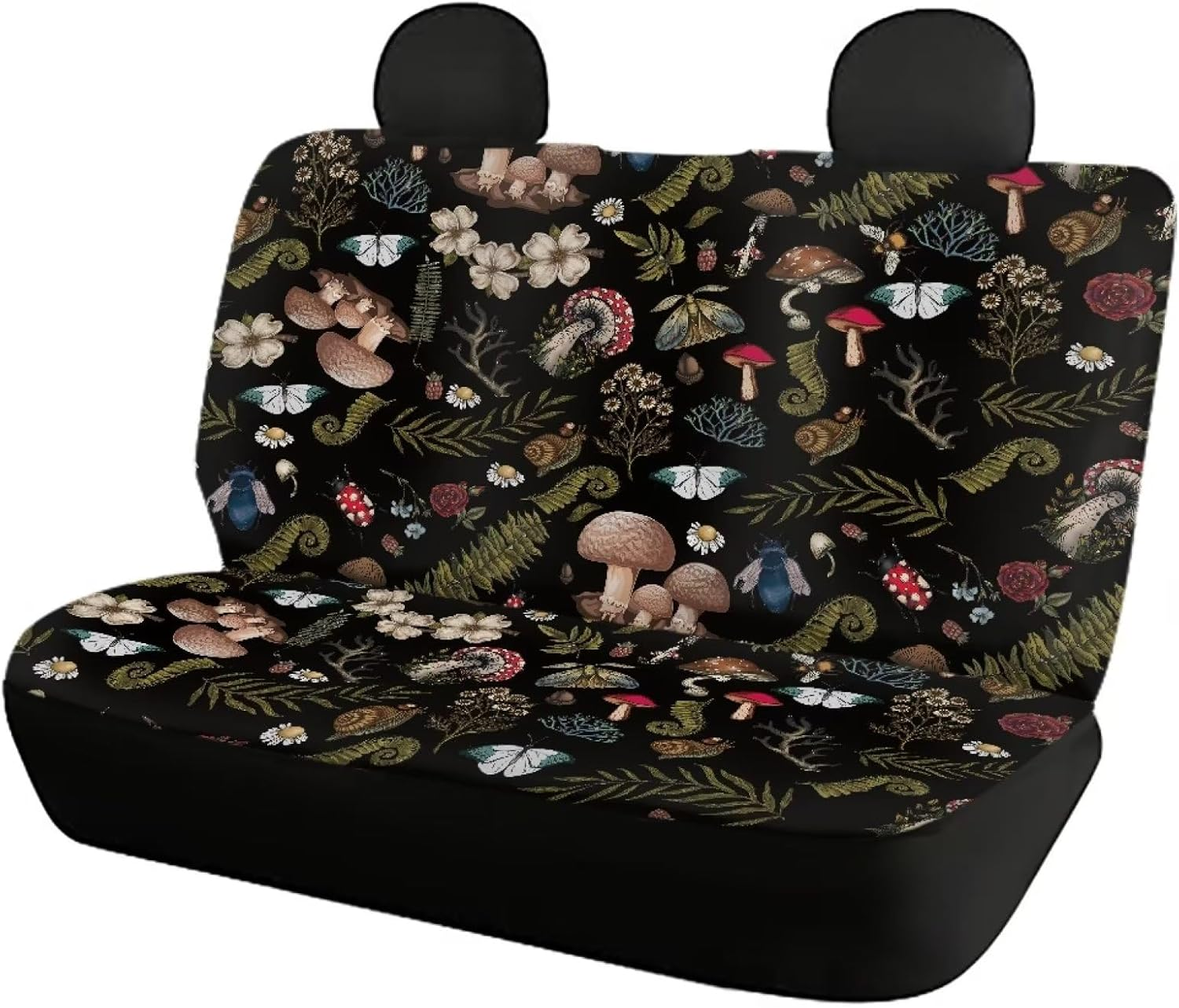 Drydeepin Cottagecore Mushroom Car Accessories Car Seat Covers for Backseat Boho Rear Split Bench Seat Cover Snail Moth Ferns Print Saddle Blanket Seat Protector Universal Auto Decor image number 1
