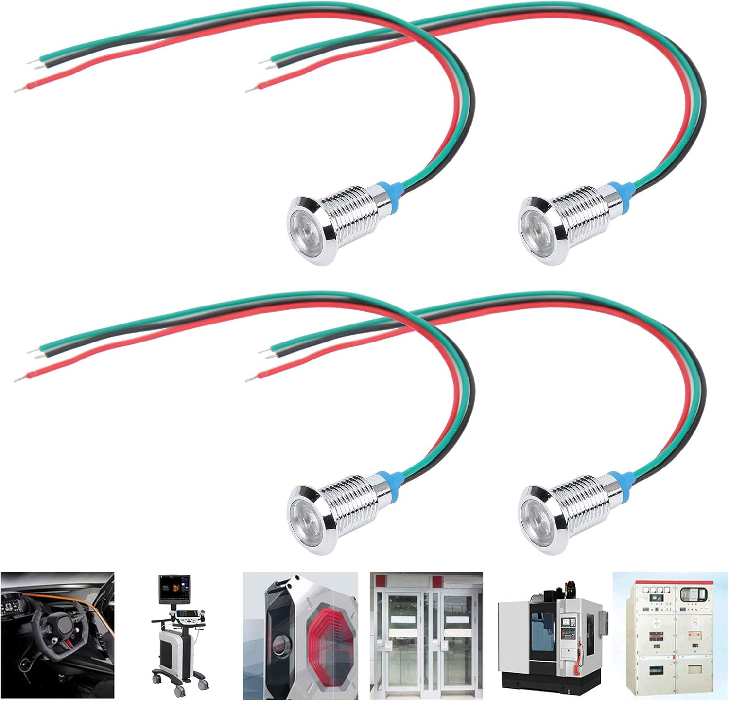 Indicator Light, 12-24V 4 Sets Pre Wired 10Mm 2 Color Common Cathode Design with Compression Nuts Led Dash Lights Indicator Lights for Automotive and Industrial Use (Red image number 1