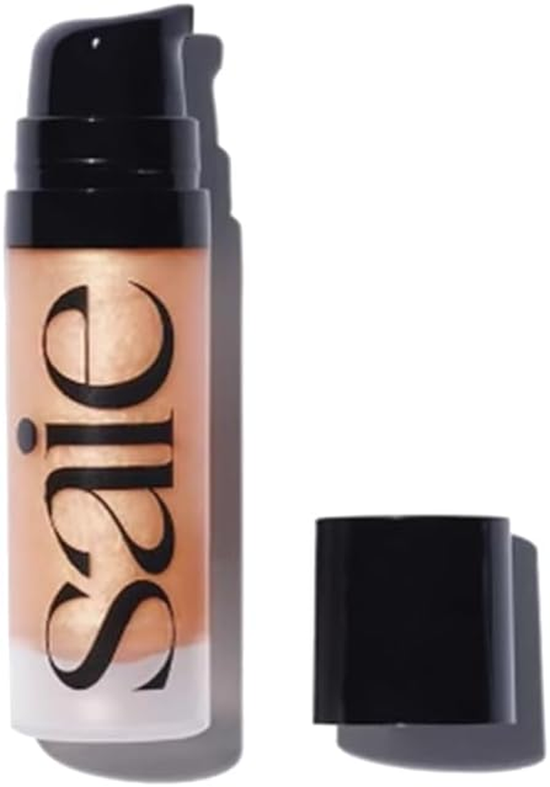 Saie Glowy Super Gel Lightweight Illuminator - Luminizer and Makeup Primer for Glowing Skin - Enriched with Vitamin C + Hydrating Squalane Oil - Wear Alone or under Makeup - Sunglow (1 Oz)