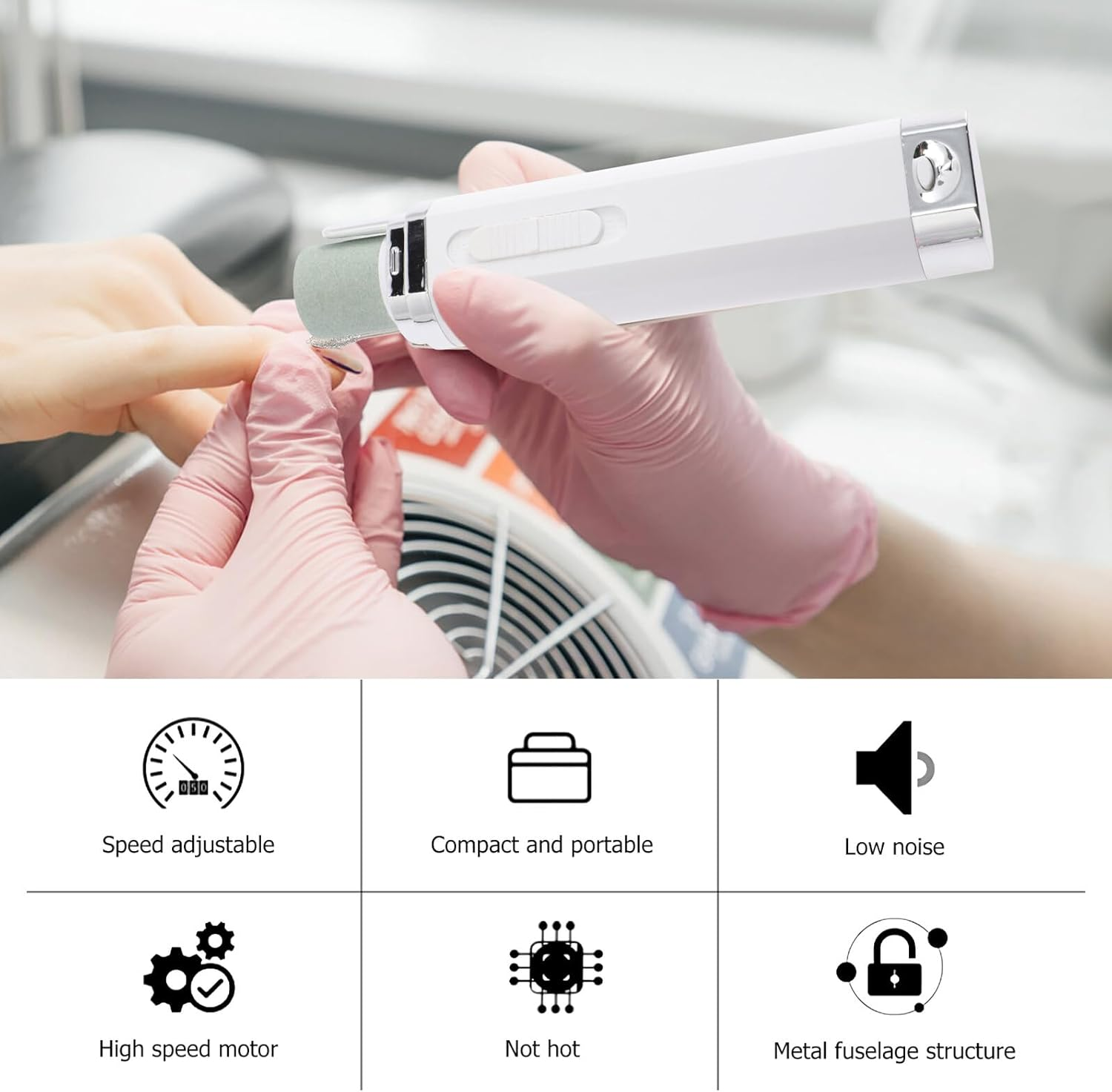 WRITWAA Electric Nail Polishing Tool for Manicure Pedicure Battery Powered Nail Drill Eva Grinding Heads Portable image number 6