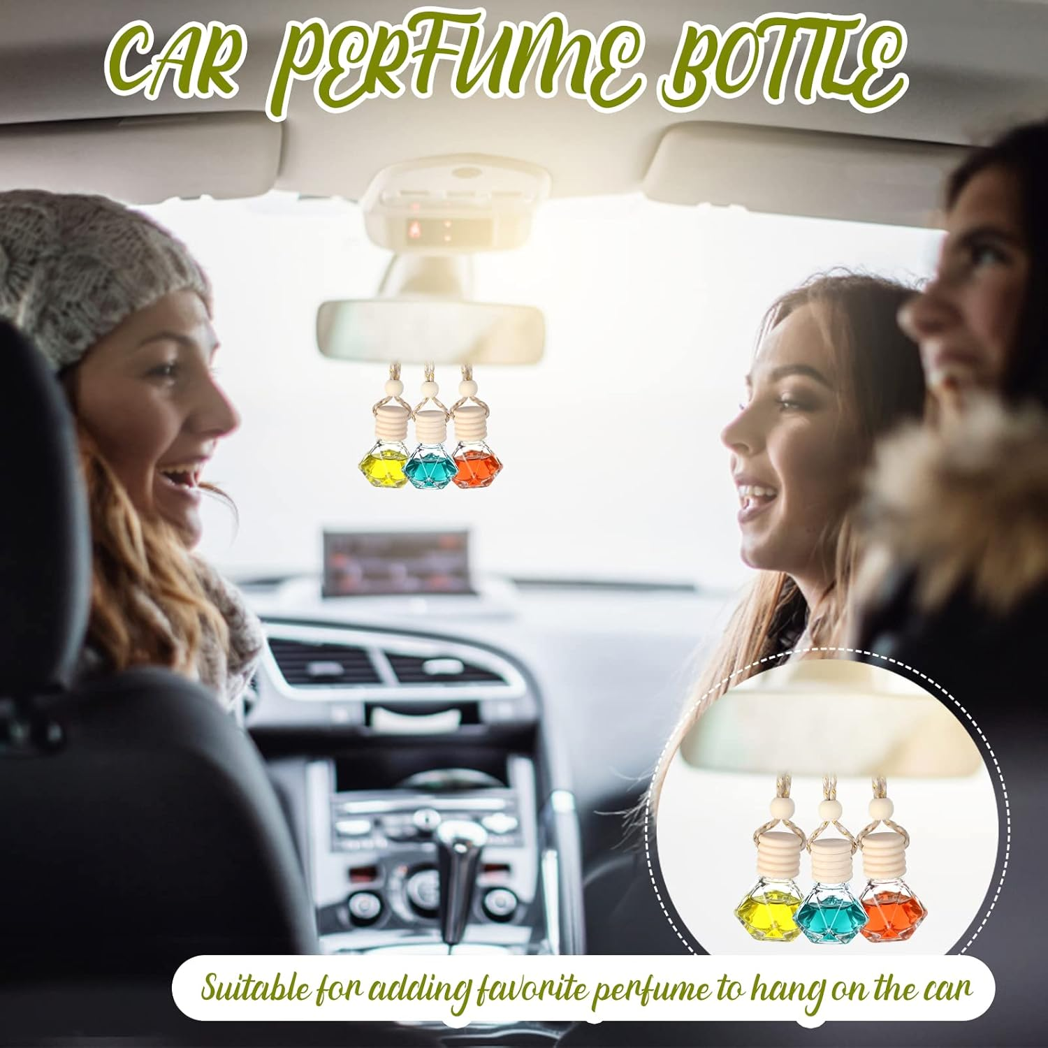60 Pcs Hanging Car Air Freshener Car Diffuser Bottles Empty Glass Perfume Bottles Air Freshener Diffuser Bottle Pendant for Essential Oils Fragrance Aromatherapy Bottle Ornament Decor (Classic Style) image number 6