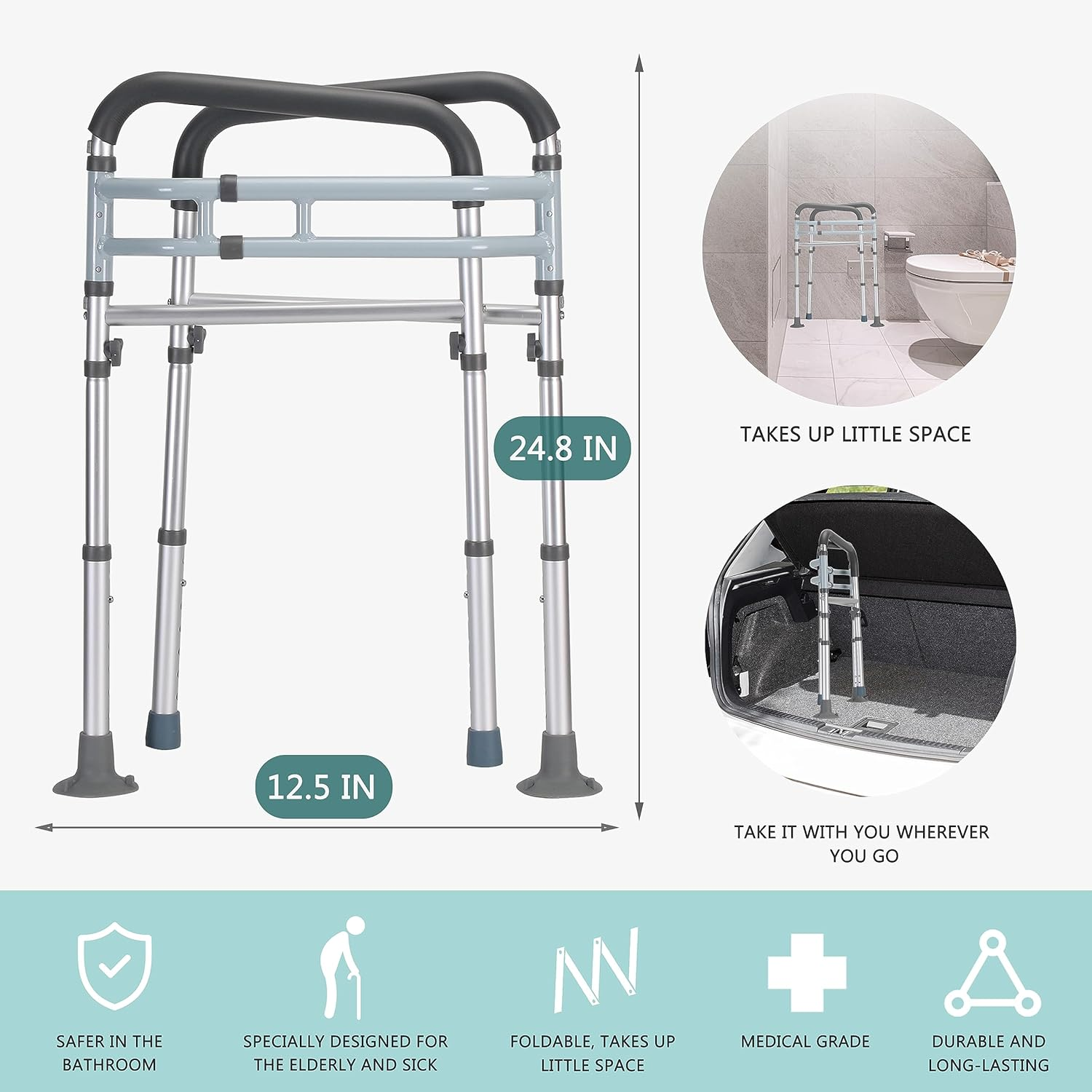 Toilet Safety Rails, Toilet Bars for Elderly and Disabled, Toilet Assist Rails for Seniors, Toilet Bars to Help Get Up, Toilet Safety Rails for Elderly with Handles image number 3