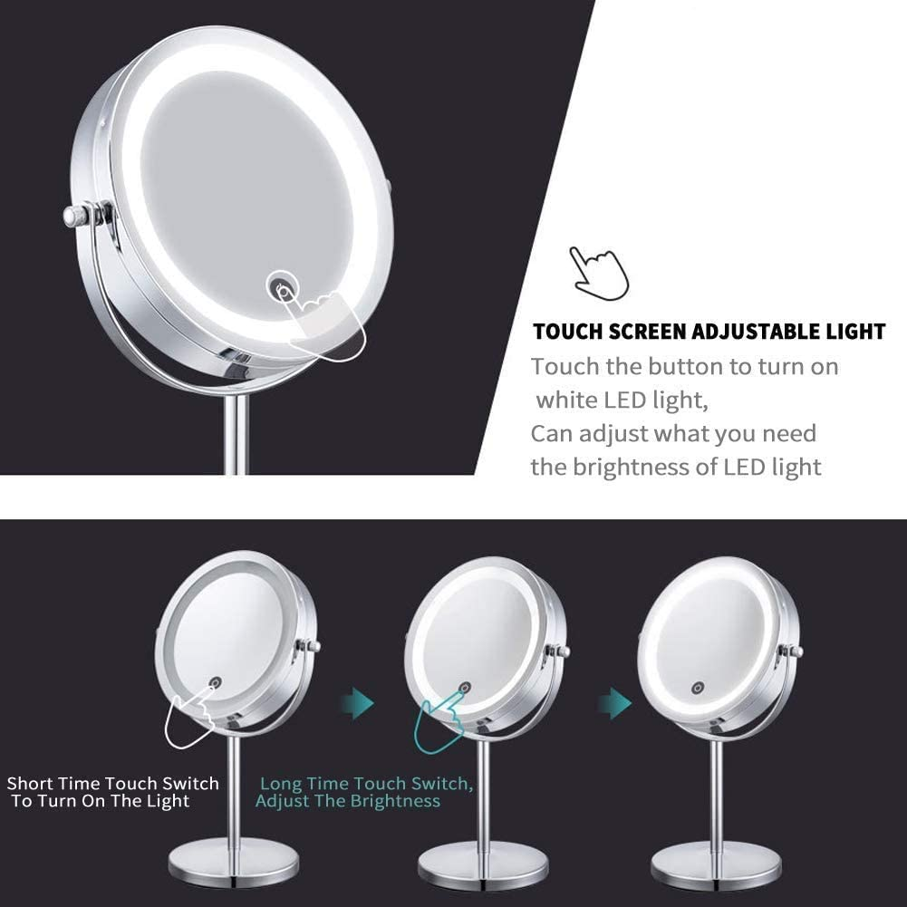 Wowcook Lighted Magnifying Mirrors - 1X / 10X Magnification Eye Makeup Mirror with Light - Touch Screen Adjustable LED Light Polished Chrome 7 Inch Makeup Magnify Mirror image number 4