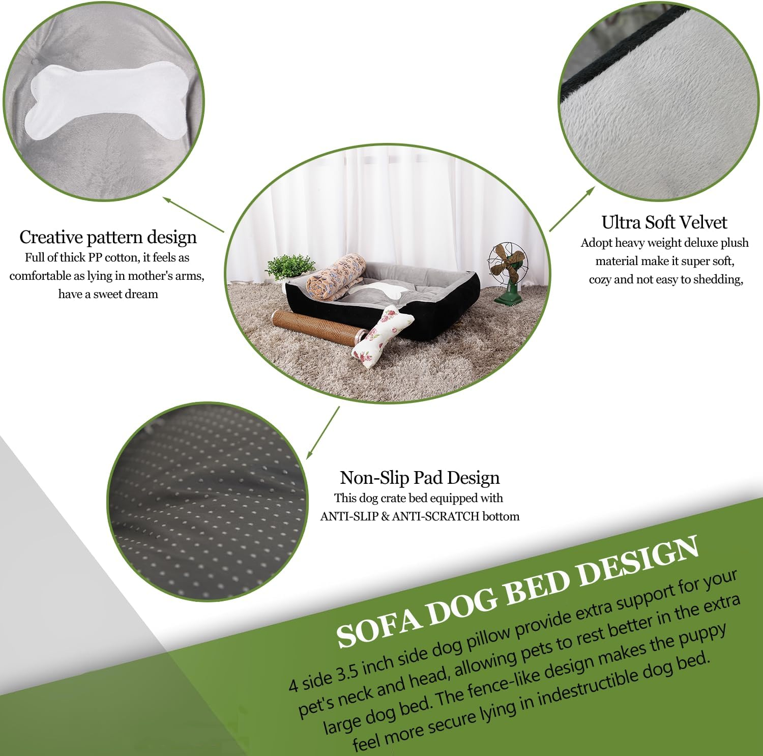 Dog Bed for Large Dogs Dog Crate Mat 36 Inch Comfy Fluffy Kennel Pad for Dogs up to 60 Lbs,Non-Slip Bottom Pet Sofa Bed 36" X 27" (Black) image number 4