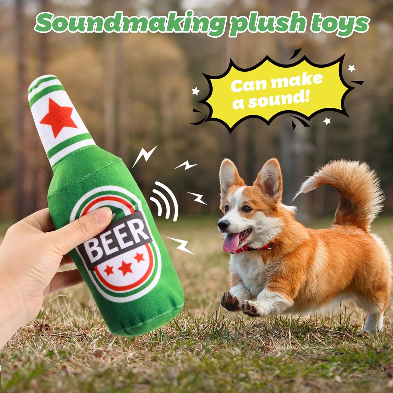 Squeaky Dog Toys, Plush Beer Bottle Dog Toy, Interactive Dog Chew Toy, Wine Bottle Dog Chew Toys with Sound Squeaker, Squeaky Dog Interactive Play Toy, for Small Dogs, Medium Dogs, Large Dogs