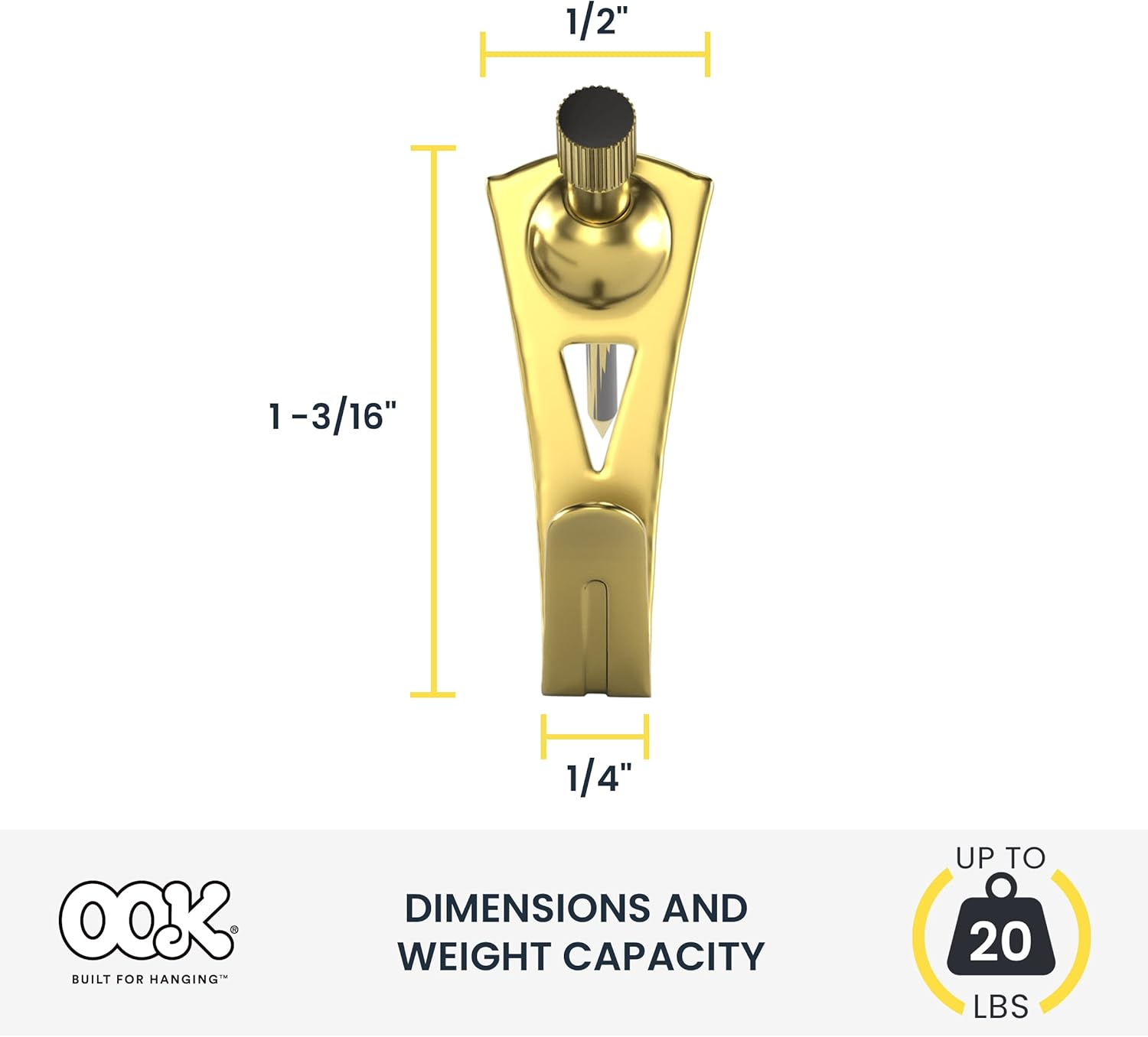 OOK 50615 Professional Picture Hangers, Art Hangers, Padded, Brass, Reusable Picture Hooks, 20Lb (15 Set) image number 1