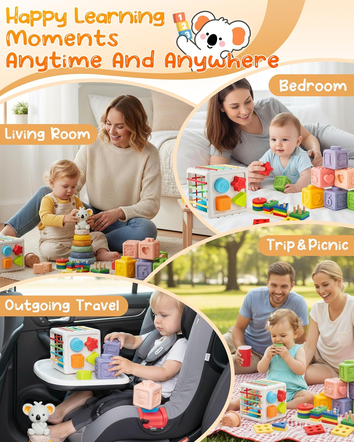 6In1 Montessori Toys for Babies - Stacking Blocks Rings Sensory Bin Toy with Cups & Shape Sorting for 6-12-18 Months, Educational Newborn Baby Development Toys Gift Infant Toddlers 1-3 Years Old image number 4