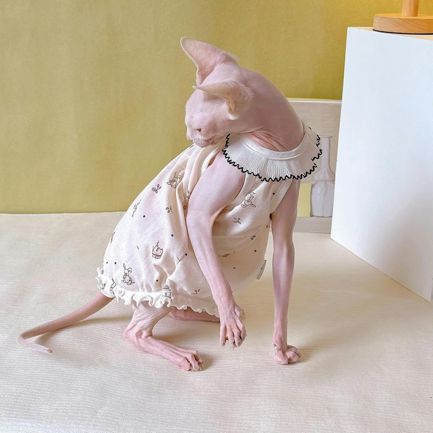 IUOUTG Sphynx Cat Clothes Hairless Cat T-Shirts Soft Cotton Cat Vest with Bow Tie Cute Kittens Princess Dress with Cartoon Print for Cats & Small Dogs Summer Puppy Apparel image number 3