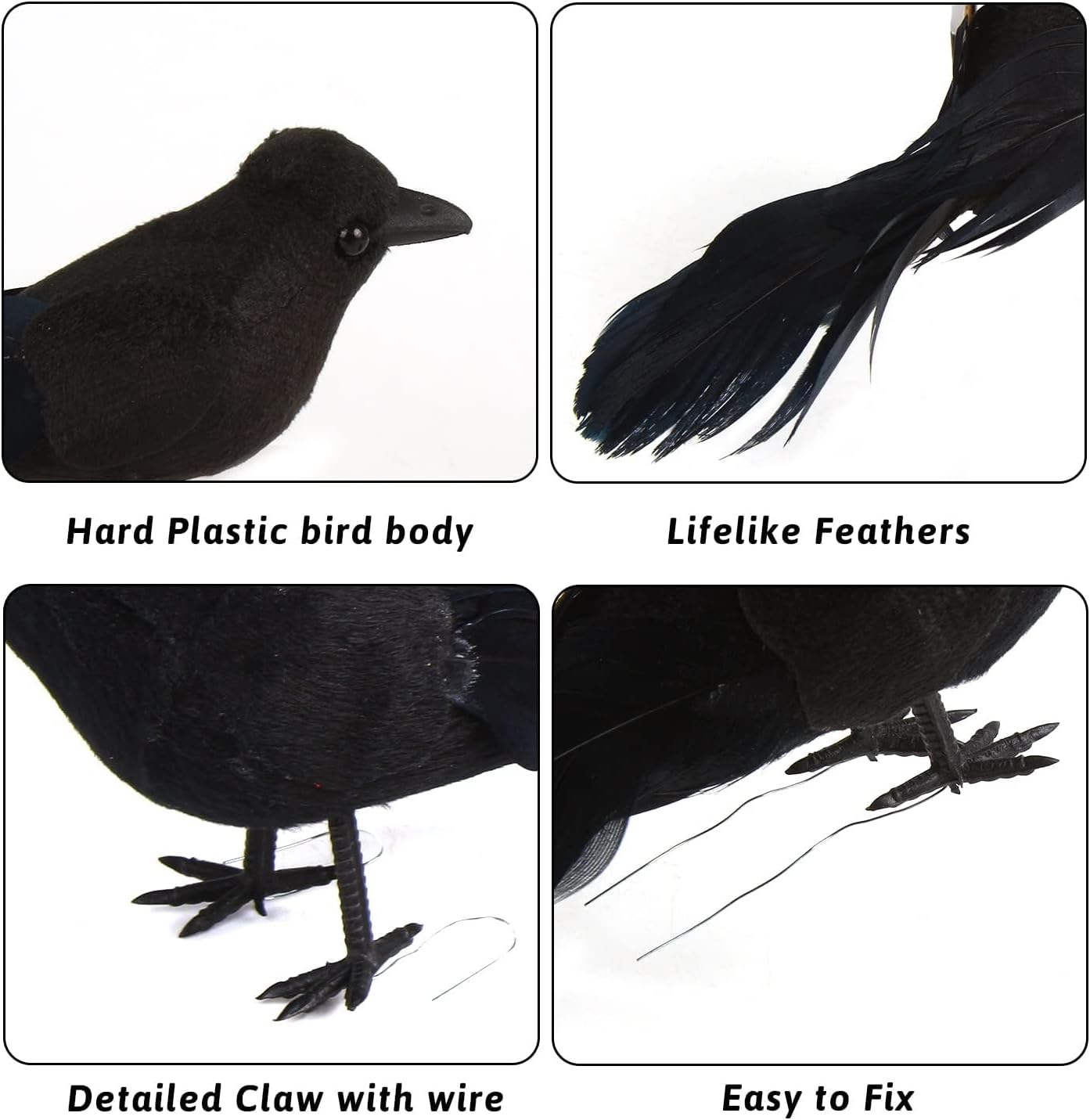 6 Pieces Halloween Black Crows Feathered Crows Realistic Looking Halloween Handmade Feathered Crow for Halloween Indoor Outdoors Ravens Birds Decoration image number 1