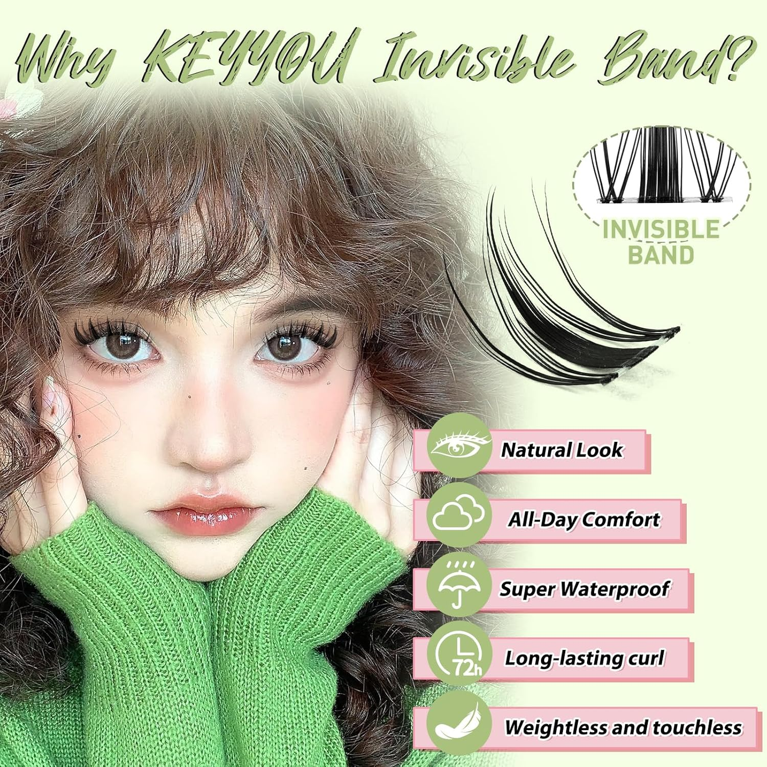 KEYYOU Fairy Lash Clusters Kit, Manga Eyelash Extension Kit at Home, D Curl, Wispy Natural Invisible Band Lash with Waterproof DIY, Fairy-D-8-16Mix, 144 Pcs image number 5