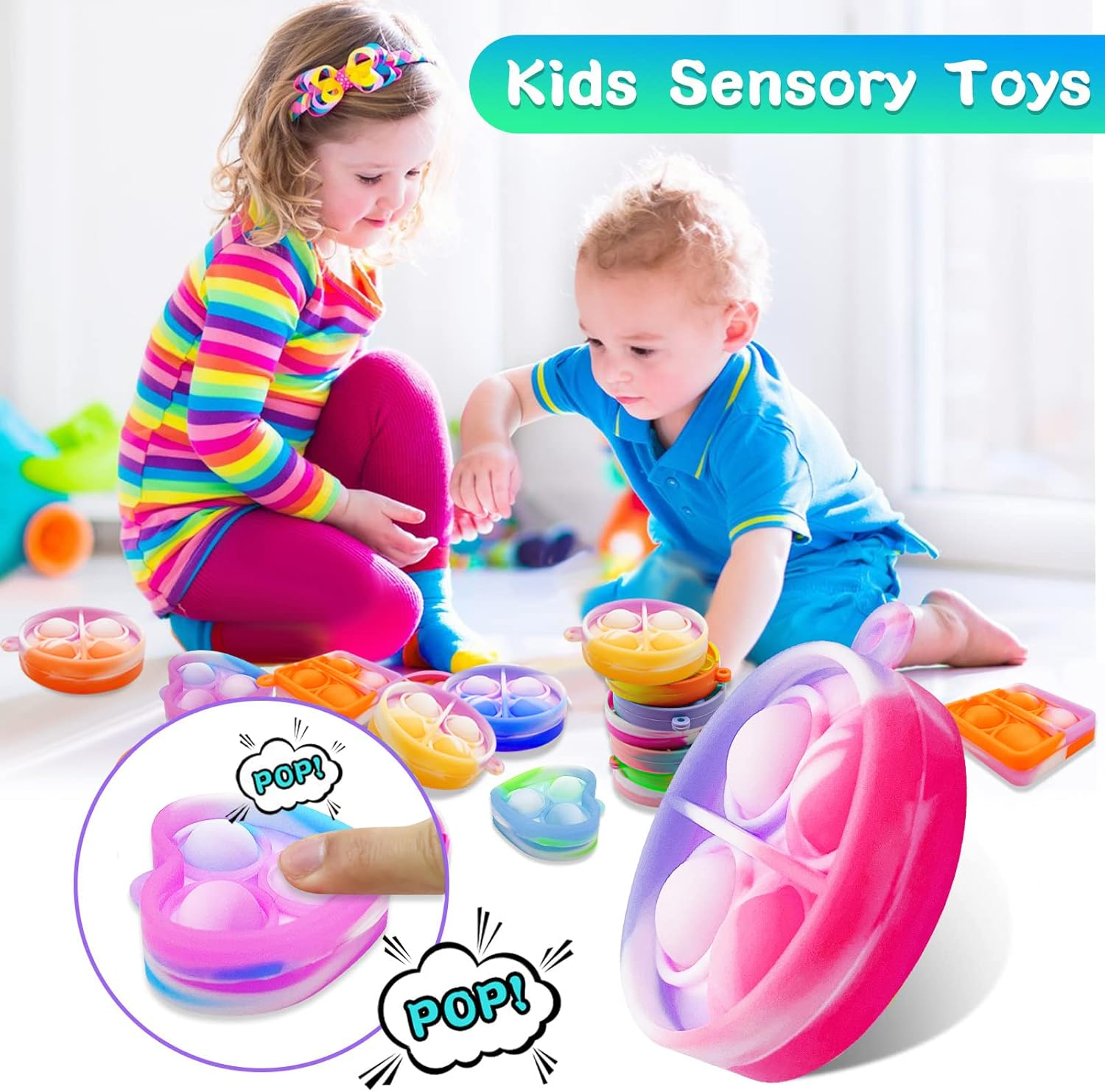 ONKULL Pop Fidget Keychain It Mini Fidget Toys Bulk 30 Pack Party Favors for Kids 4-8,8-12 Year Boys Girls Push Pops Bulk Toys Its Small Prizes for Kids Classroom Birthday Party Favors Bubble Poppers image number 5