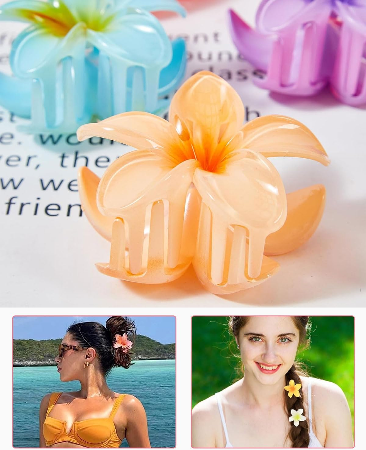 JUKOTA Pack of 6 Flower Hair Clips, 6 Cm Colourful Flower Hair Pins for Women, Cute Hawaiian Hair Clip, Hair Accessories, Non-Slip Plastic Hair Clips, Gifts for Women and Girls image number 2