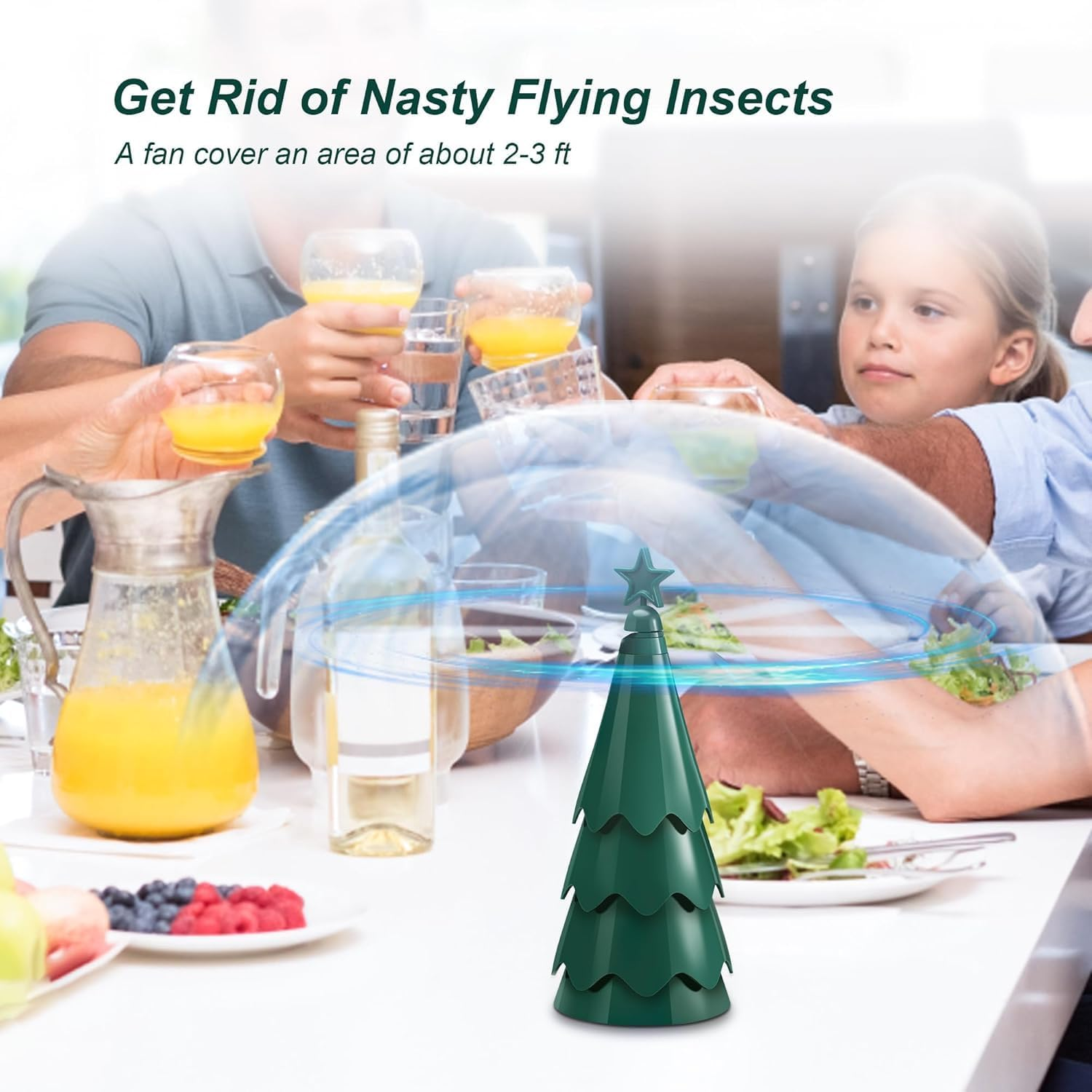 Fans for Tables, Repellent Outdoor Indoor Keep Flies Away, Table Top Fan Fly Spinner with Holographic Blades for Picnic Patio Home (3 Pack) image number 1