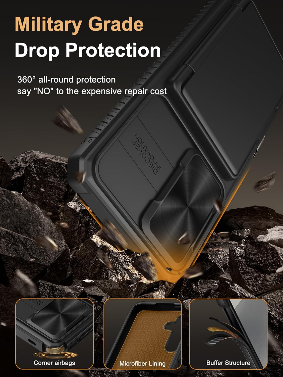 Vihibii for Samsung Galaxy S24 plus Case with Card Holder (4 Cards) & Slide Camera Cover & Kickstand, Shockproof Rugged Hard Back & TPU Soft Edge Wallet Case for Galaxy S24 plus 5G 6.7" 2024, Black image number 6