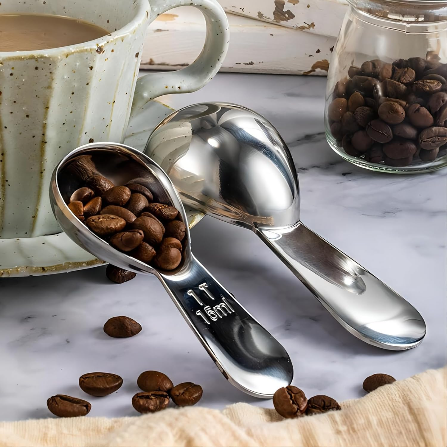 Stainless Steel 430 Coffee Scoop, Coffee Measuring Spoon Short Handle for Measuring Coffee, Milk, Tea,Sugar,Lemon Juice, and Olive Oil,Set of 2(15 Ml & 30 Ml)