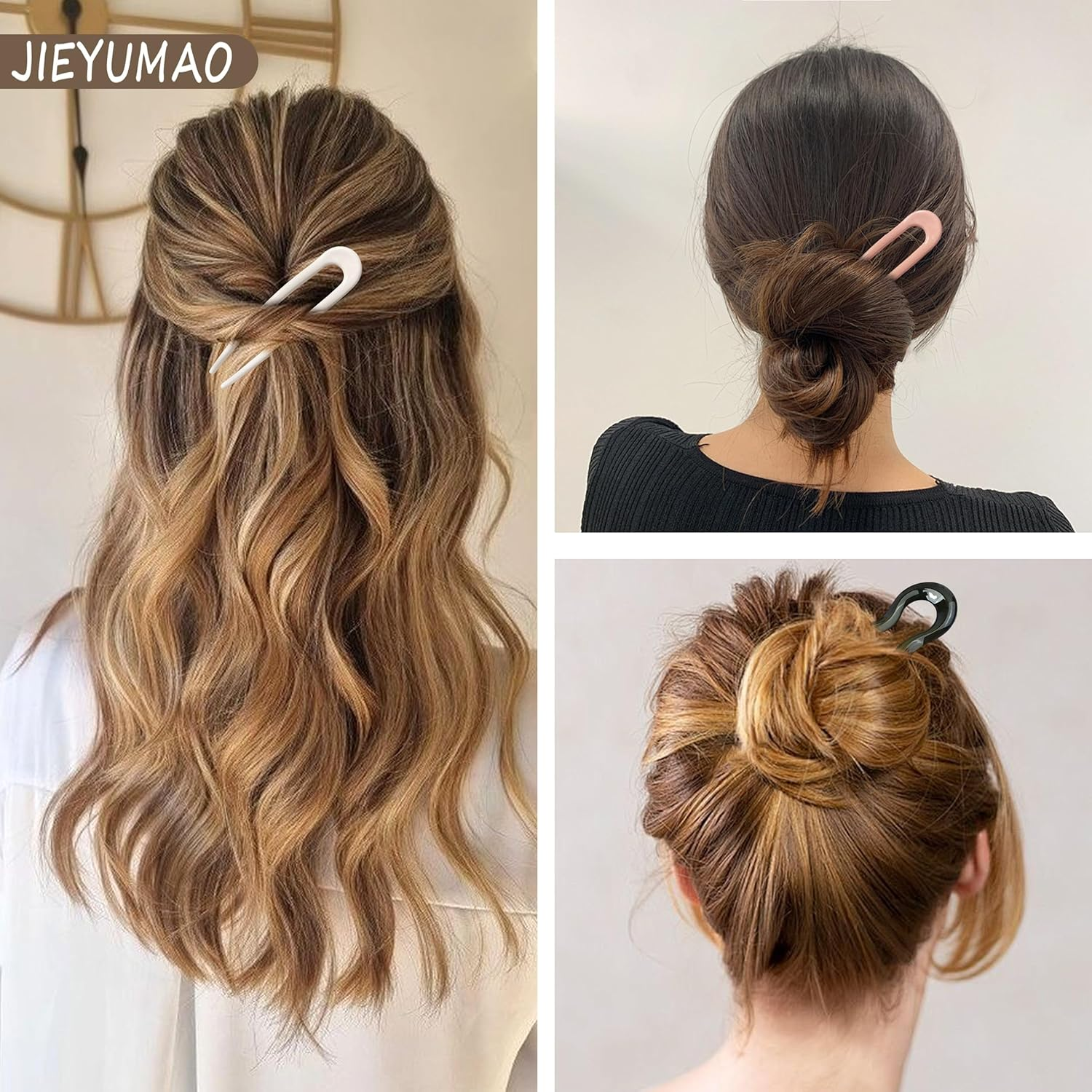 JIEYUMAO French Hair Pins, 10Pcs U Shaped Hair Pins, 10 Styles French Hair Forks for Women, Vintage U-Shaped Hairpins 2 Prong Bun Hair Sticks for Thick Straight Long Hair image number 3