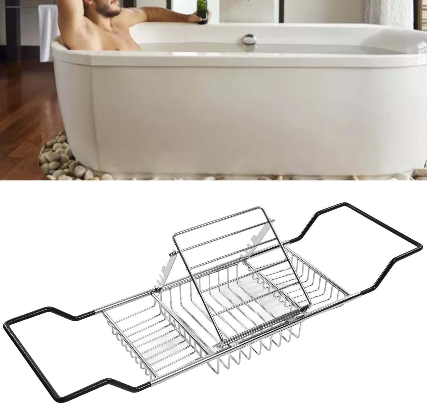 Shower Bathtub Tray, Retractable 304 Stainless Steel Bathtub Racks, Shower Caddy Tray with Adjustable Removable Stand for Home Hotels Bathrooms image number 4