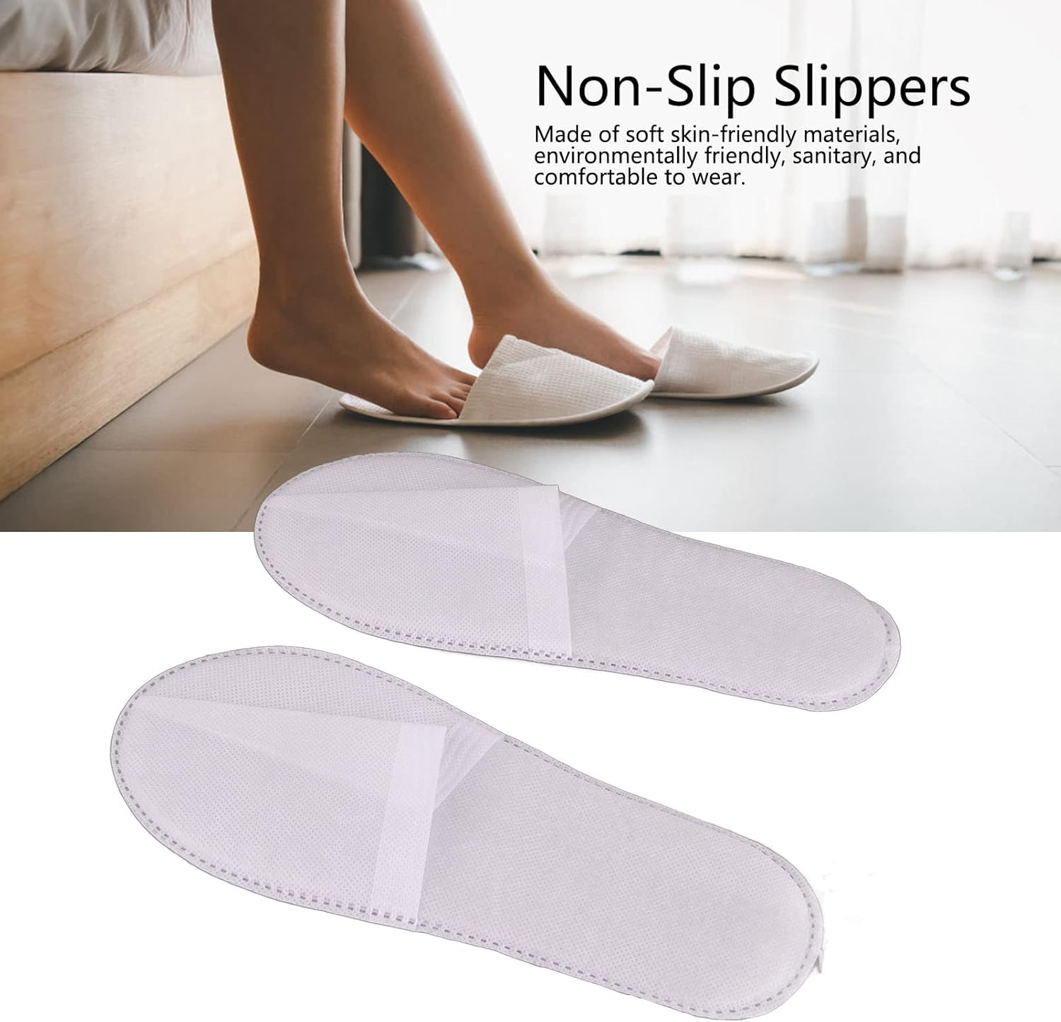 QANYEGN 50Pair Disposable Slippers, Portable Non Slip Bulk Slipper, Disposable Guest Slippers for Home Spa Hotel Party (Non Woven) image number 1