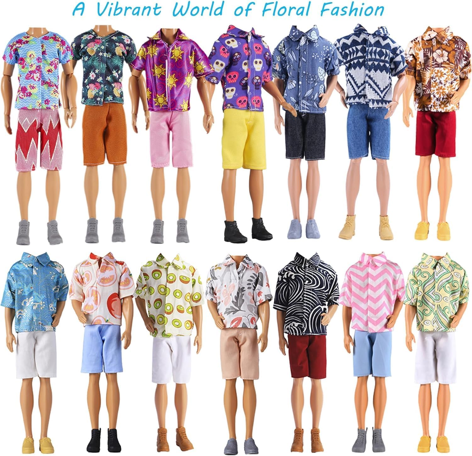 E-TING 10-Item Fantastic Pack = 5 Sets Fashion Outfit for 12" Boy Doll (Casual Wear Clothes + Black Suit + Swimwear) image number 3