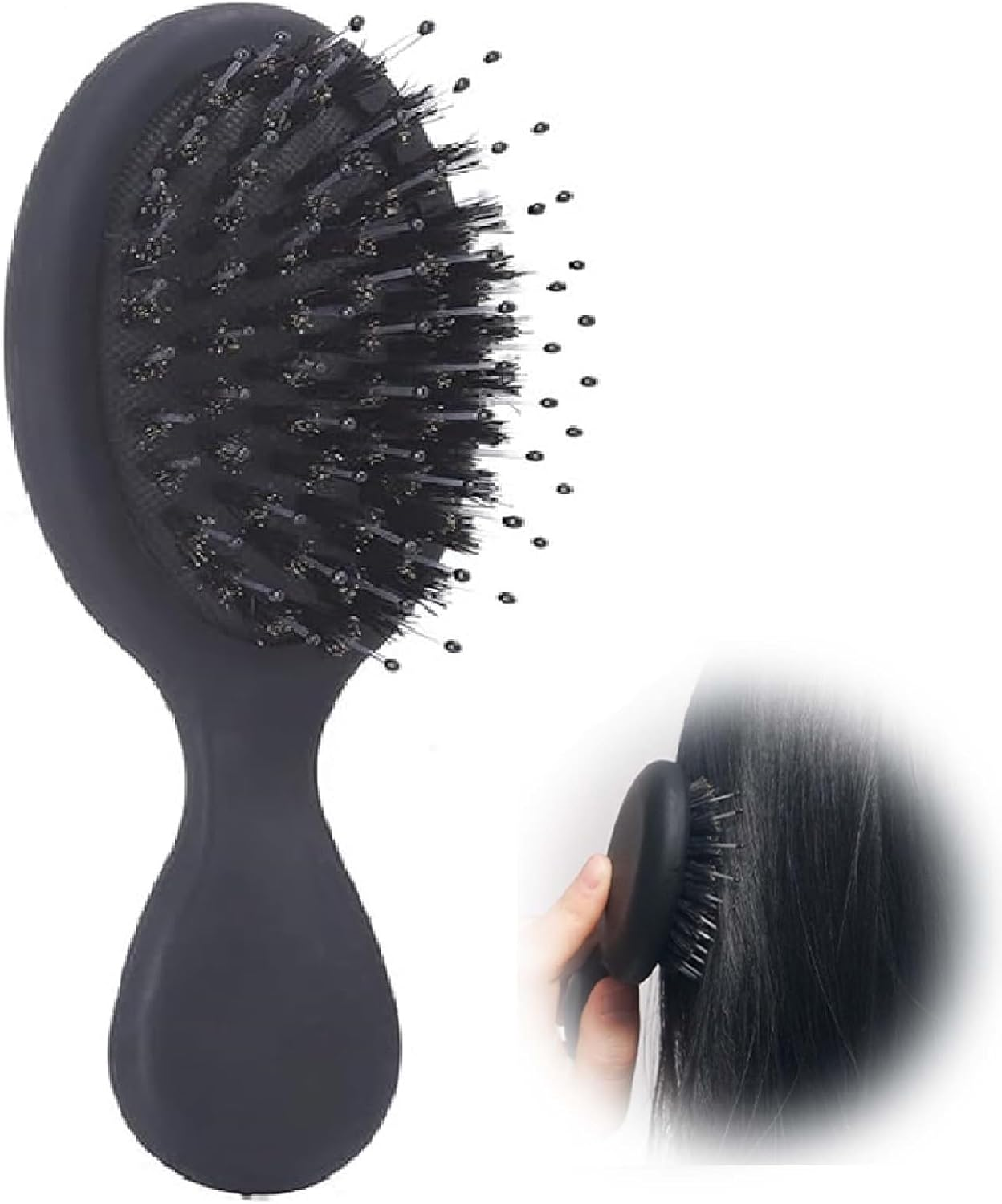 Teccfly Hair Brush,Mini Portable Detangling Brushes for Travel and Baby Kids, Adults Ultra-Soft Air Cushion Scalp Massage Wet and Dry Hair Styling Tool for All Types (Black) image number 4