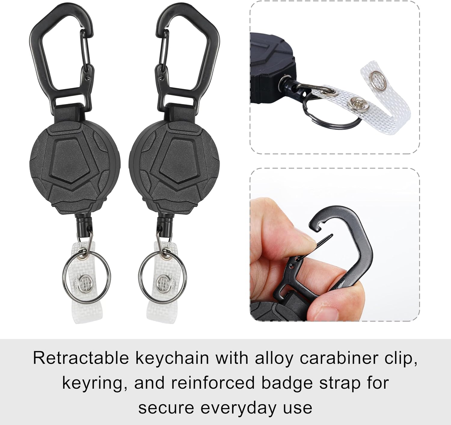 ONEIN Retractable Keychain with Carabiner Clip, Heavy-Duty Badge Reel with Steel Wire Rope, Reinforced ID Holder for Work, Outdoor, and Everyday Use &ndash; Pack of 2