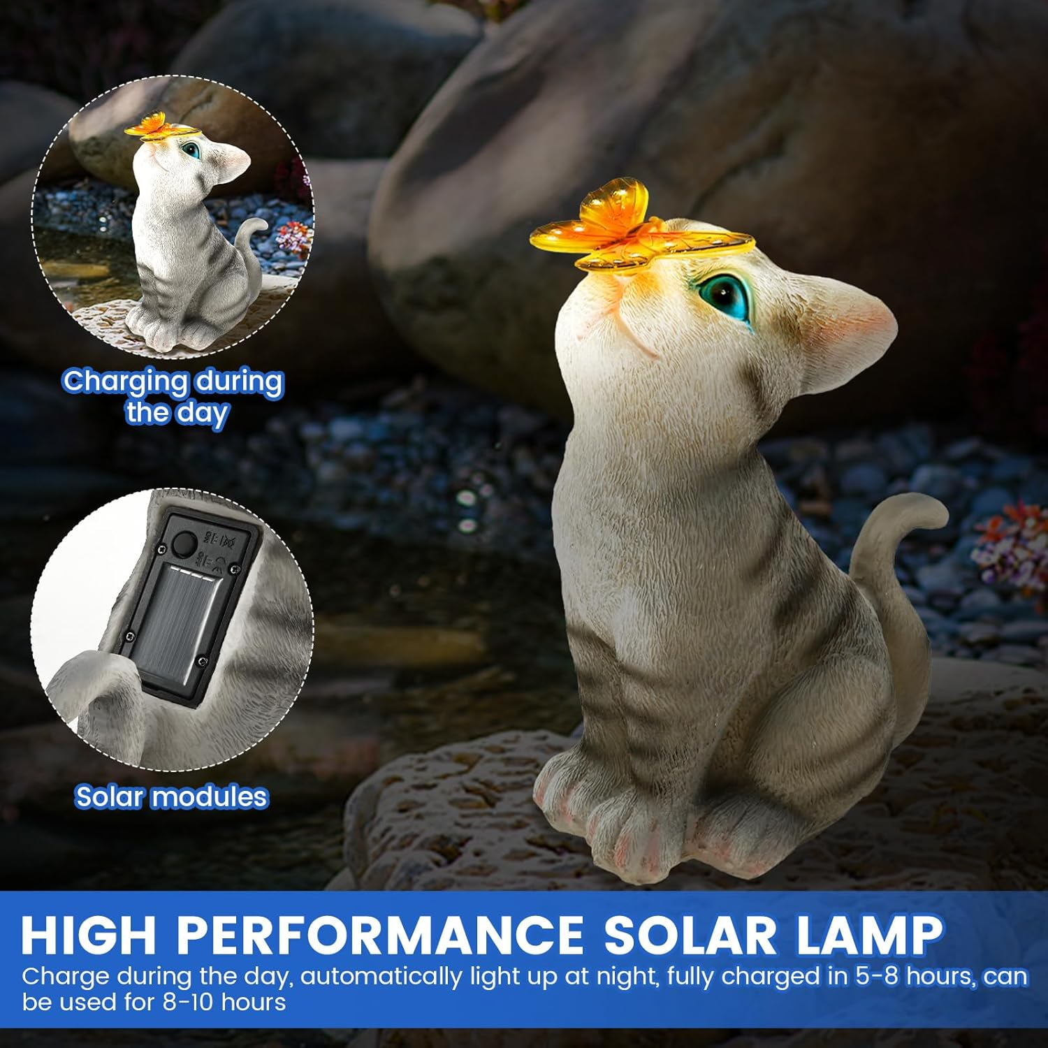 Resin Cat Solar Lamp IP44 Waterproof Decorative Solar Light, Solar Lanterns Outdoor, Novelty Garden Ornament for Patio, Yard and Home Decor image number 1