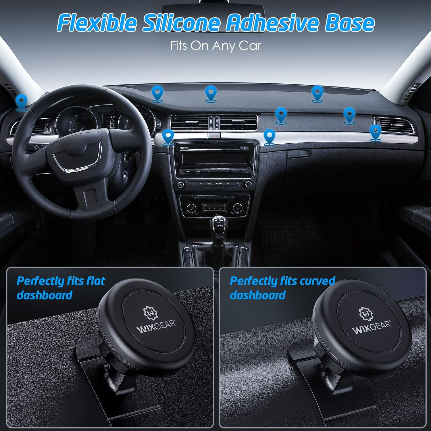 Magnetic Car Mount, Wixgear Universal Stick on Mount (2 Pack) Dashboard Magnetic Phone Holder for Car, for Cell Phones and Mini Tablets with Fast Swift-Snap Technology, Strong Phone Mount for Car image number 3