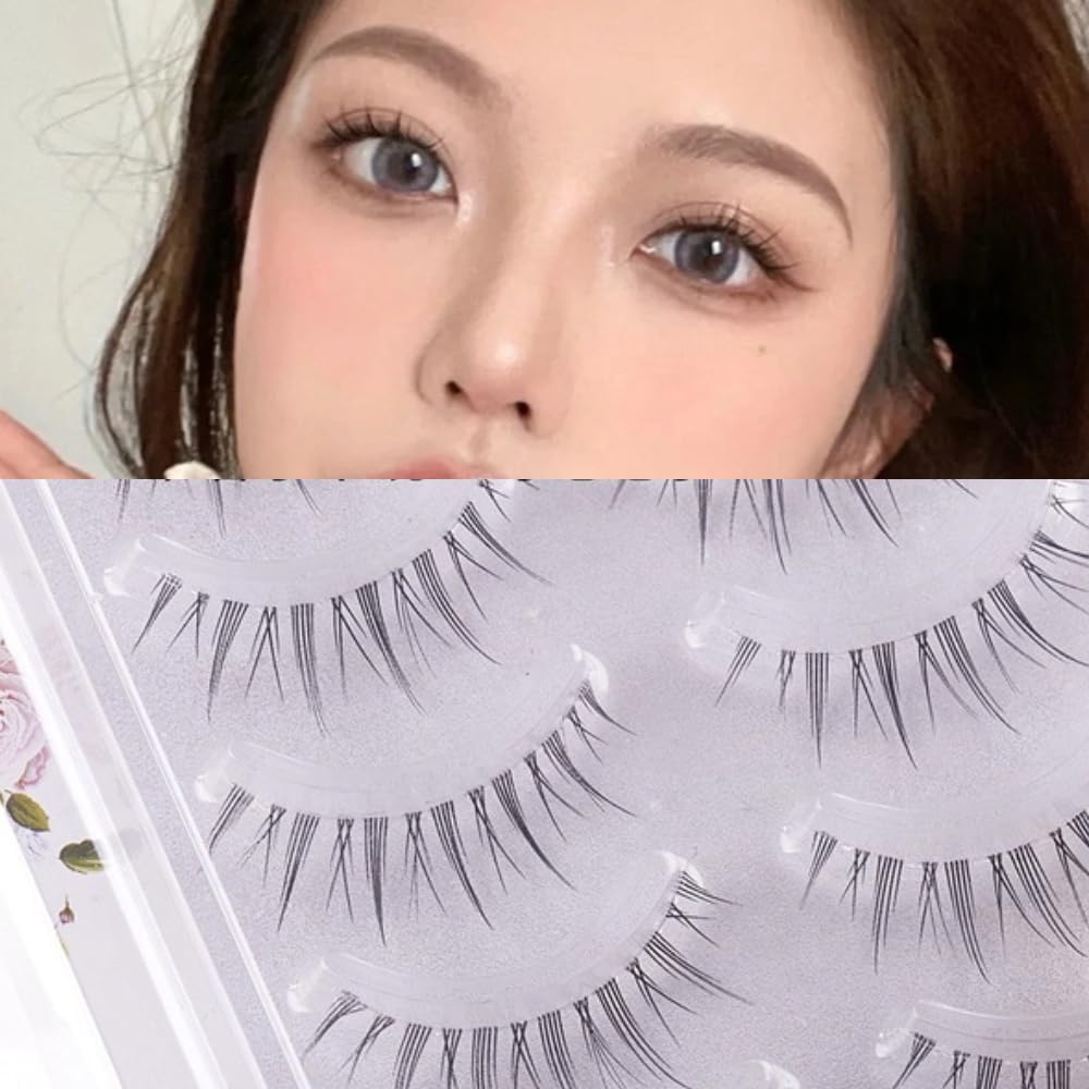 Poemtian 5 Pairs False Eyelashes Manga Lashes Japanese Style Little Devil Cartoon Anime Wispy Fluffy Eyelashes Cosplay Lashes Reusable Eye Makeup image number 5