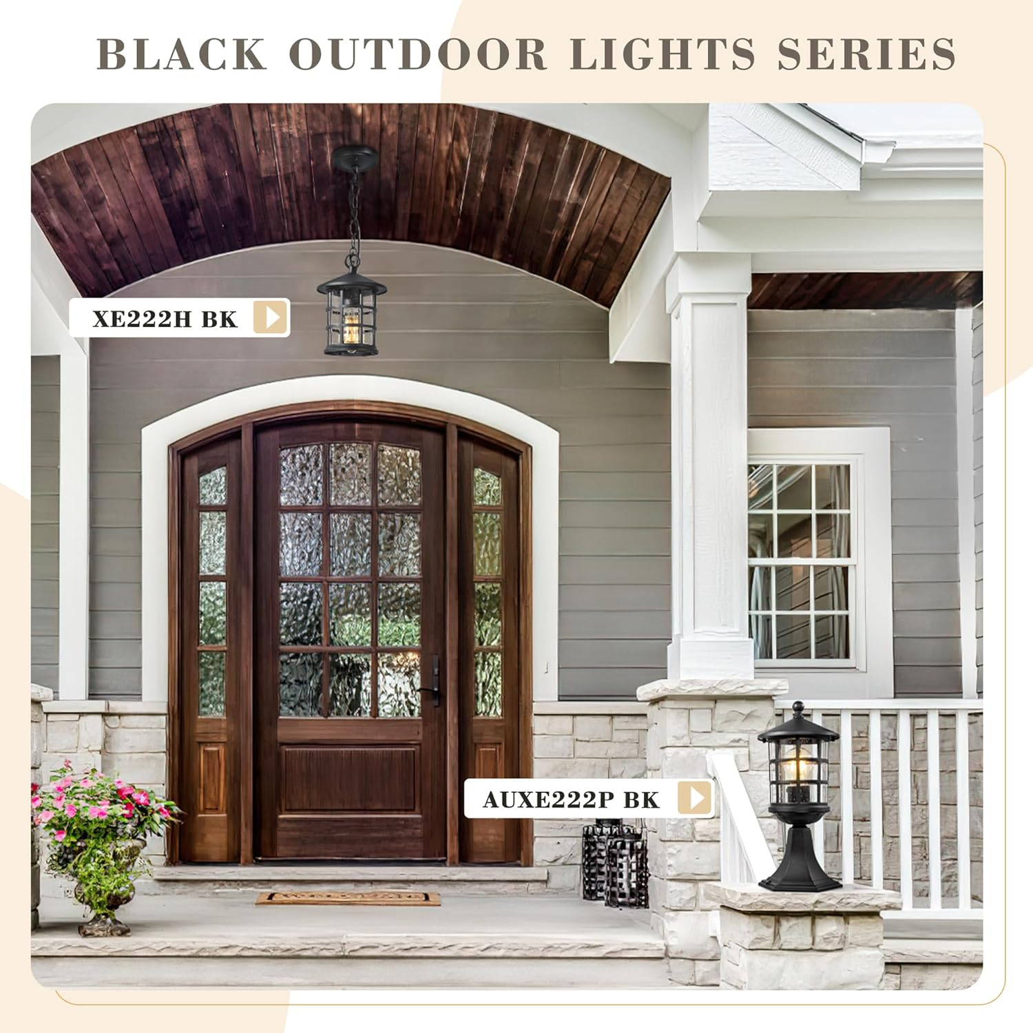 EMLIVIAR Outdoor Post Lantern, Modern Exterior Lamp Post Light Pole, 13.4 Inch Aluminum with Seeded Glass, Black Finish, AUXE222P BK image number 1