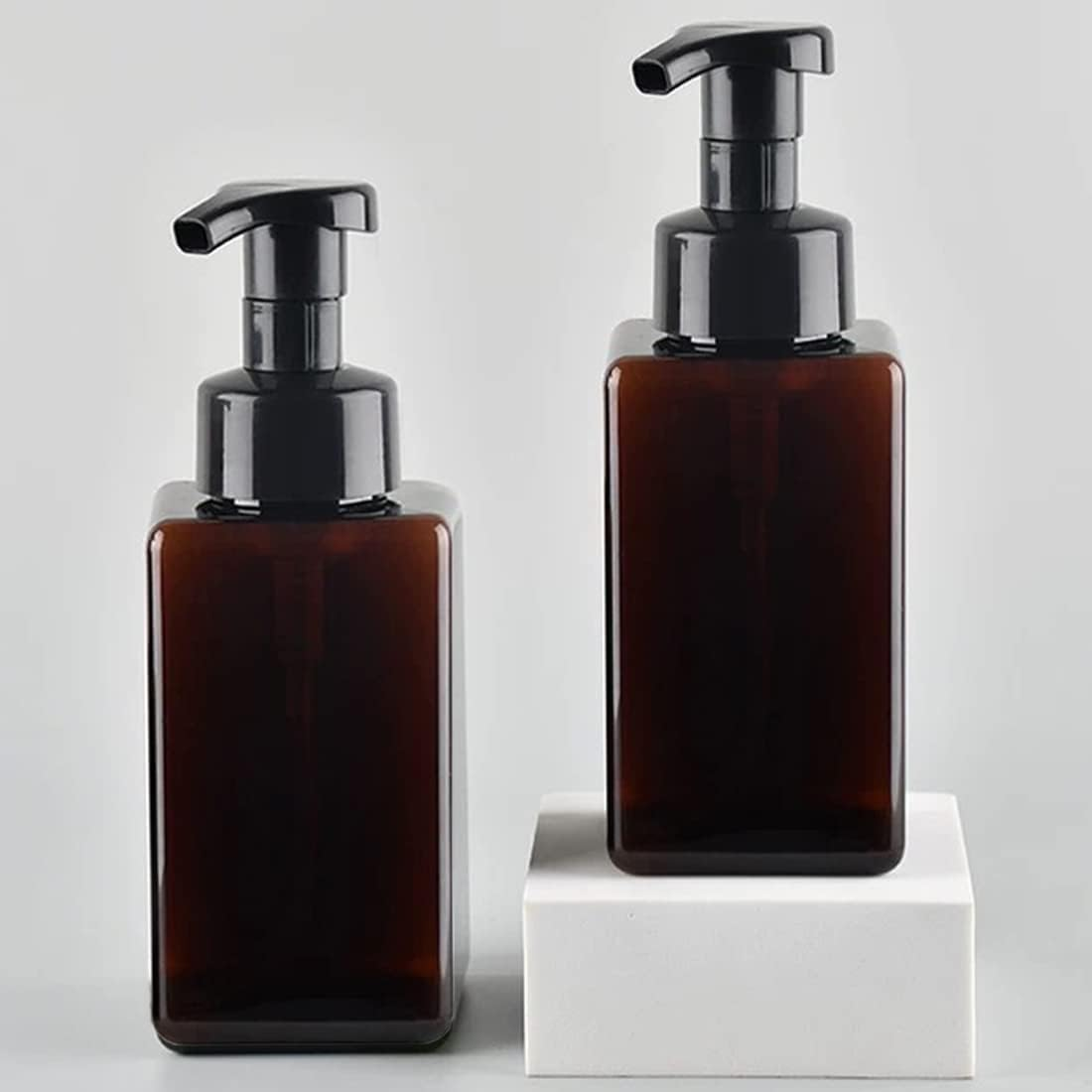 Foaming Soap Dispenser, 450Ml(16Oz) Refillable Modern Square Pump Bottle for Shampoo, Body Wash, Liquid Soap, PETG Plastic Empty Soap Dispenser for Kitchen, Bathroom, Hospital. 2 Pcs (Brown) image number 1