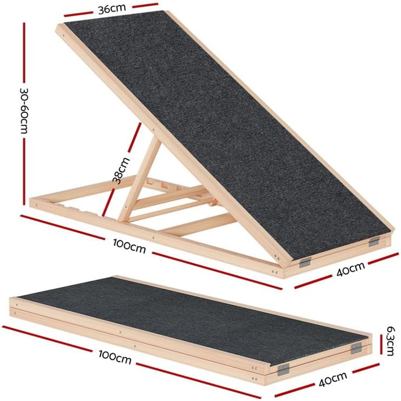 I.Pet Wooden Dog Ramp Ramps Steps Stairs, 100Cm Foldable Pet Step Stair Ladder for Car Bed Indoor Home Pool Sofa Couch, Lightweight Portable Slip-Resistant Suits Small and Big Dogs image number 1