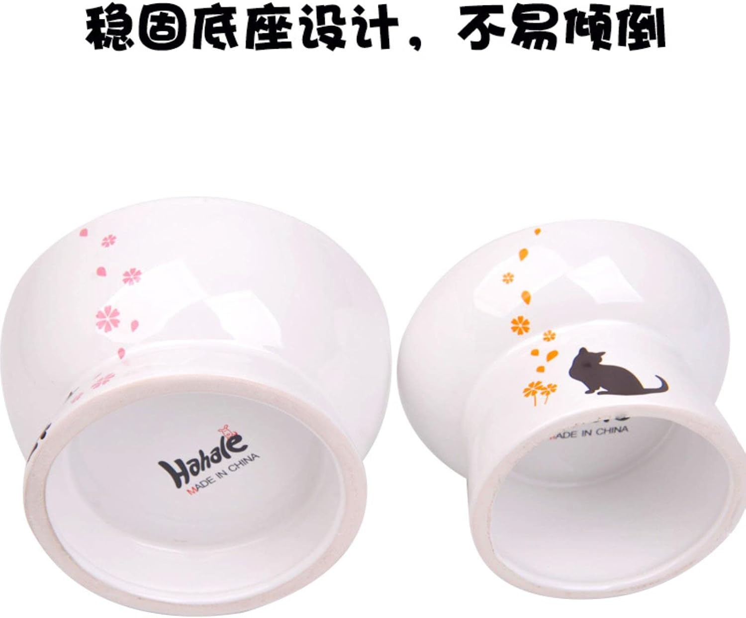 Japanese Style Tall Ceramic Pet Bowl Adult Cat Drinking Bowl Cat Food Bowl Printed Ceramic Cat Bowl-Grain Bowl,White image number 5