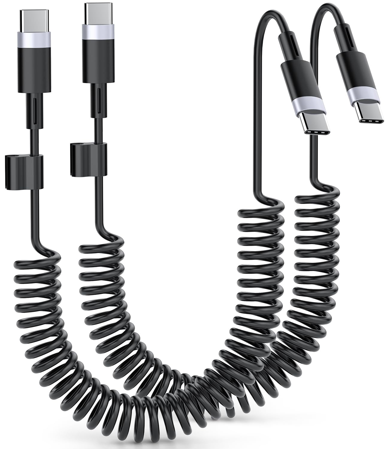 Coiled USB to USB C Cable, 1M Carplay Cable for Iphone 17, Short Car Charger Cord for Iphone 16/15 Pro Max, Samsung Galaxy (USB a to USB C, Black, 2Pack 1M)
