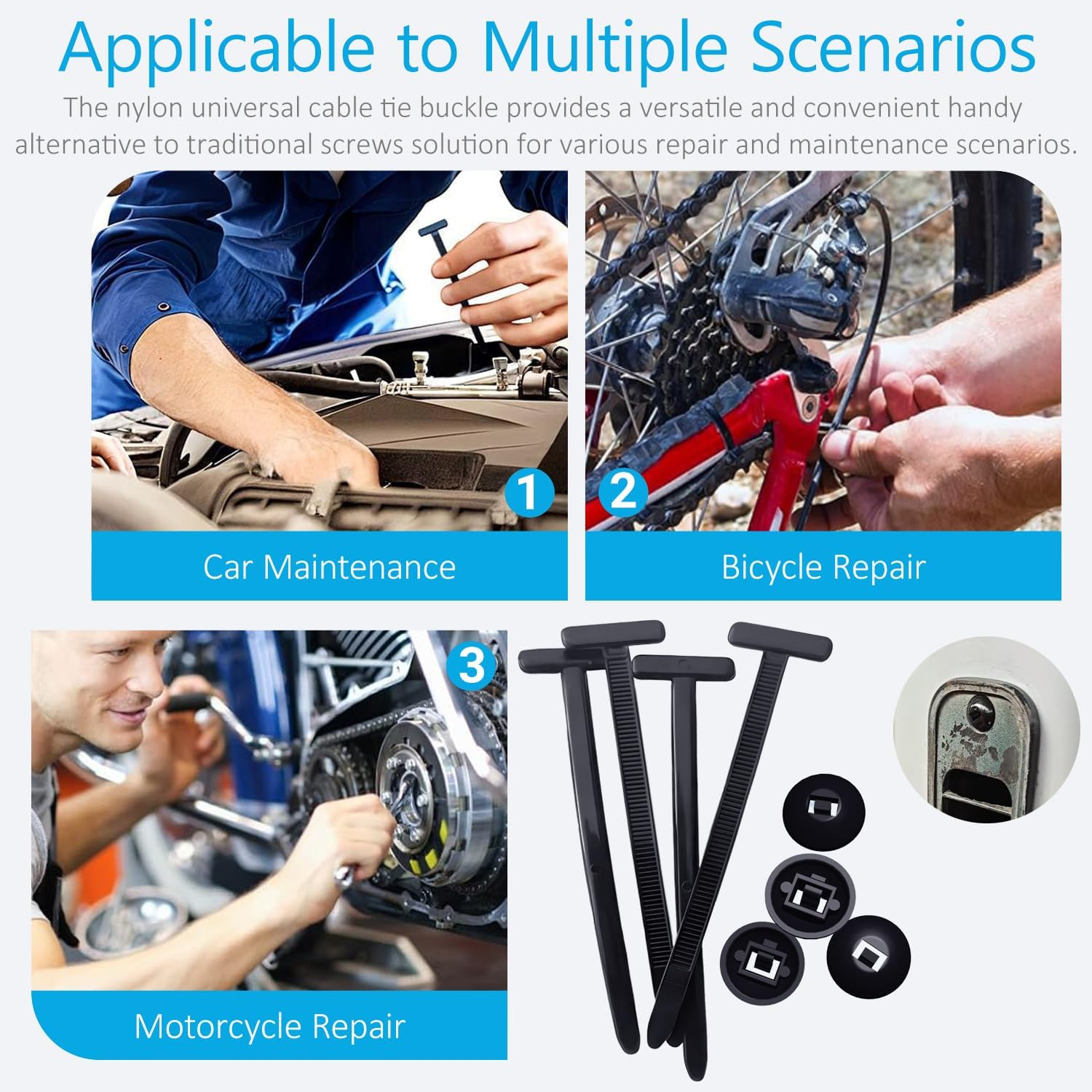2026 Upgraded Nylon Universal Cable Tie Buckle, Heavy Duty Self-Locking Rivet Zip Ties, Multifunctional Cable Tie Buckle for Car Daily Repair, Home, Office, Garden, Workshop(30Pcs) image number 2