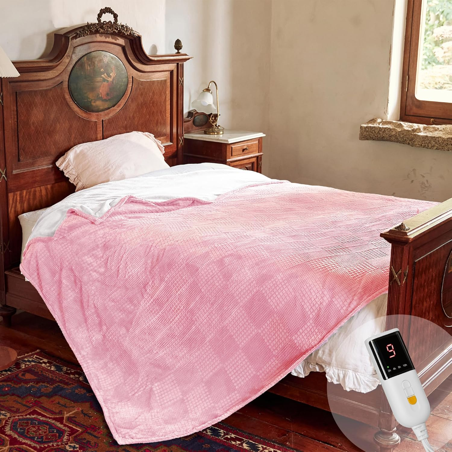 Heated Blanket Electric Blanket 150X200Cm- Electric Throw with 6 Heat Settings&2-10 Hours Auto off Heating Blanket,Saa Certified,Machine Washable (Rose) image number 4