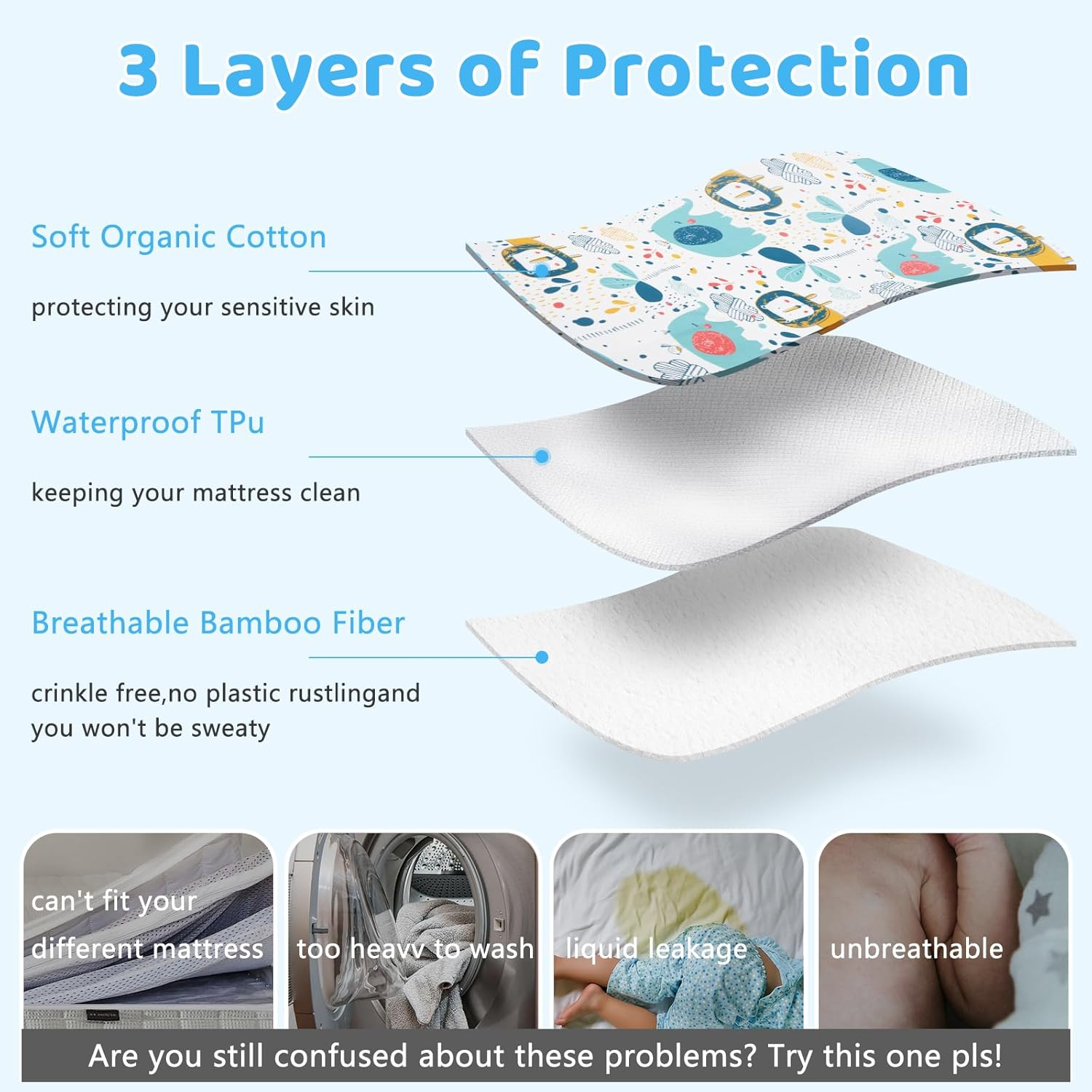 DAWNTREES Baby Waterproof Bed Pad,Baby Bed Pad Large100&times;150Cm Washable & Reusable Mattress Protector for Bed Wetting & Incontinence, Soft & Absorbent Underpad for Babies