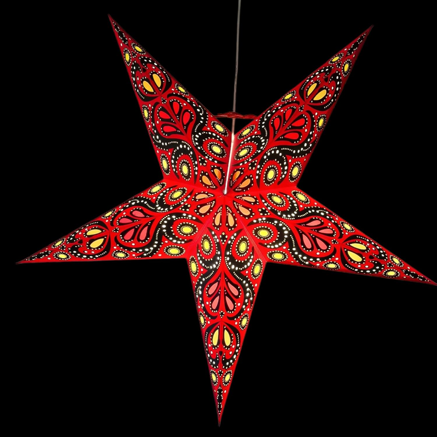 YEPSIO Lantern Lampshade Paper Star Light Shades Large 60Cm Hanging Decorations for Christmas Wedding Home Decoration Birthday Party Foldable 5 Pointed Star (Red, Black, Yellow) - Black, Rust, Blue image number 4