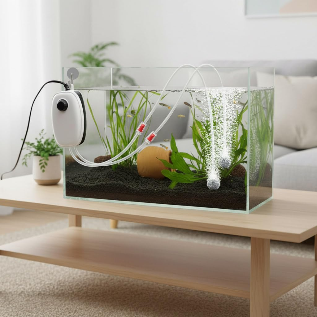 4W 5W Aquarium Air Pump, Dual Outlets Fish Tank Air Pump, 6L/Min 10L/Min Quiet Aquarium Bubbler for 1-600L Fish Tank image number 1