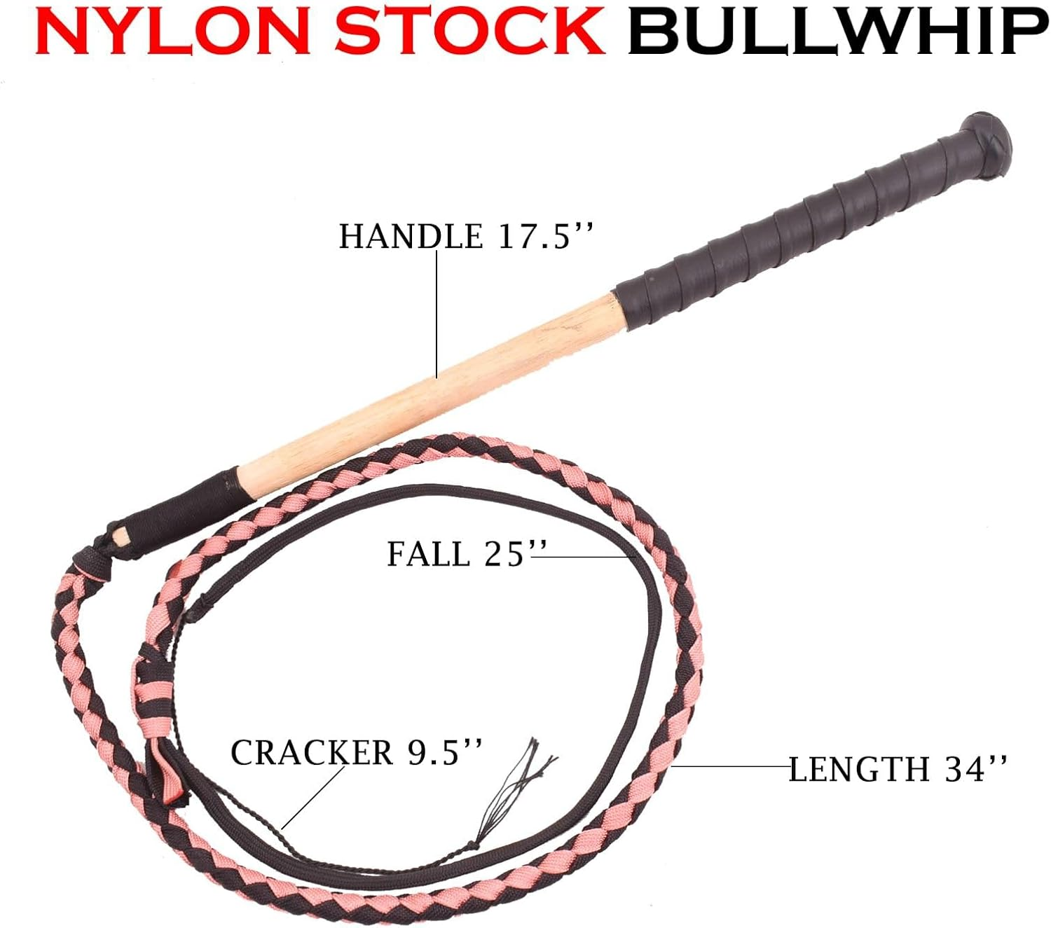 Paracord Bullwhip 2.5Ft Indiana Jones Style Whip for Equestrian Training & Cracking, Leather Phobia Paracord Nylon Kids Whip Stock Whip Heavy Duty