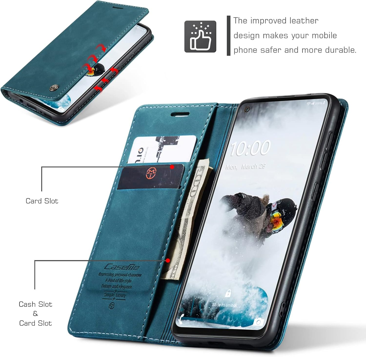 Cracedily Mobile Phone Case for Samsung Galaxy A21S Case, Flip Case Premium Leather Flip Case Magnetic Card Slot Stand Function Flip Case Protective Cover for Galaxy A21S, Teal Green