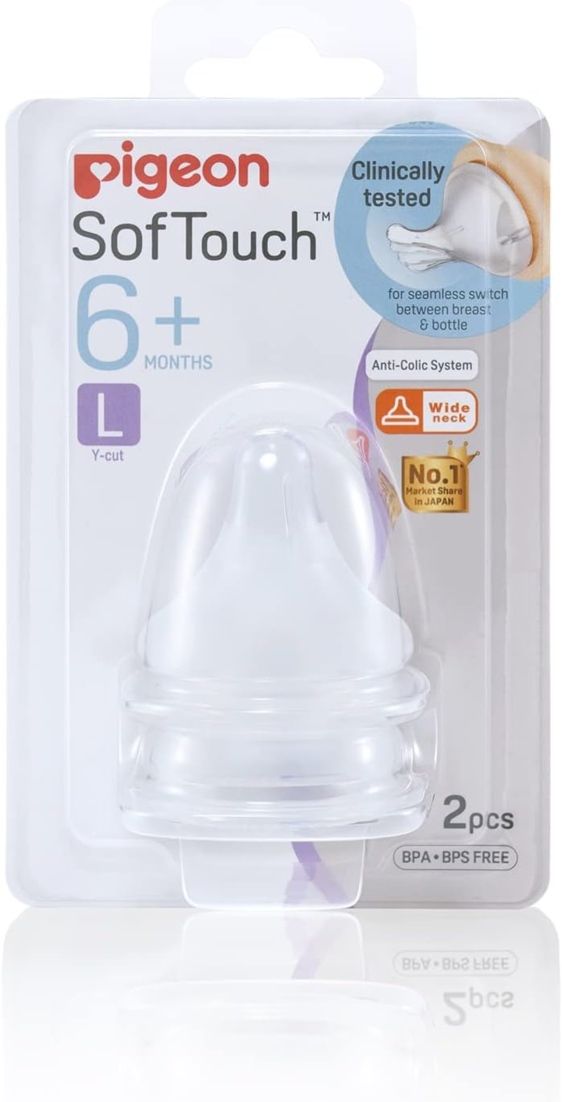 Pigeon Softouch Peristaltic plus Teat for 6+ Months Babies, (L), BPA & Bps-Free, 2-Pack image number 4