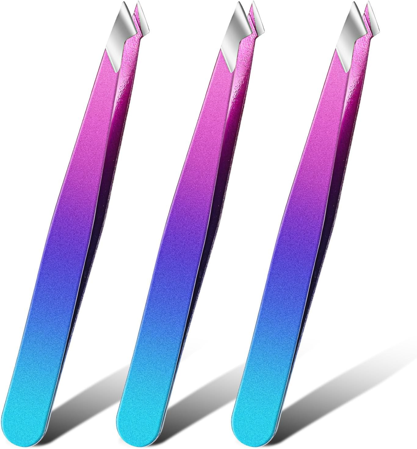 Honoson 3 Pieces Eyebrow Tweezers, Stainless Steel Pointed Tip Slant Tweezers, Precision Tweezers, Splinter Plucking and Ingrown Hair Removal for Facial Hair (Black)