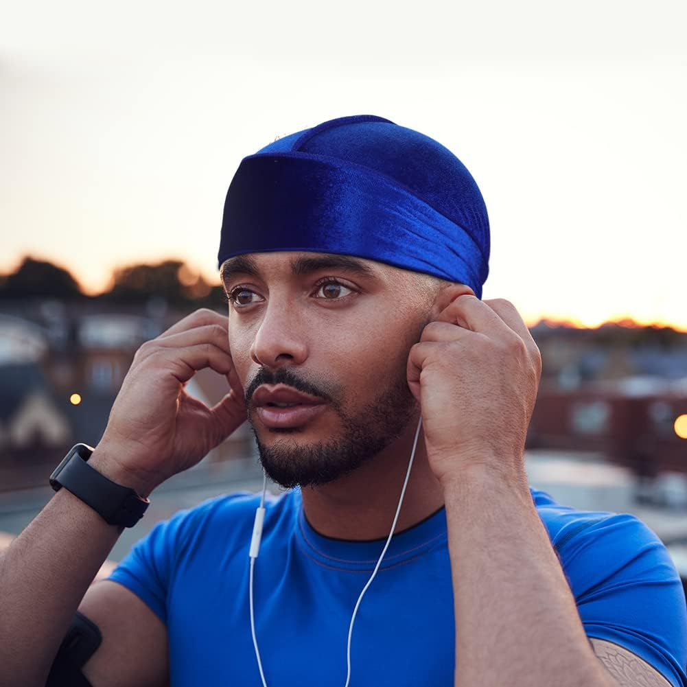 2 Pieces Velvet Durags for 360 Waves, Silky Doo Rag Durag Head Wraps with Extra Long Tail and Wide Straps for Men Women