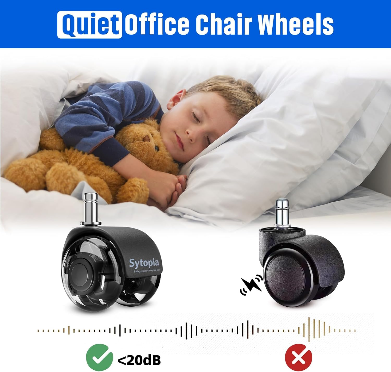 Sytopia Universal Office Chair Castors, Set of 5 Office Chair Castors 11 X 22 Mm, Perfect Quiet Rubber Castors for Office Chairs, Wheels for Hard Floors, Parquet Floors (Black, Not for 1KEA) image number 3