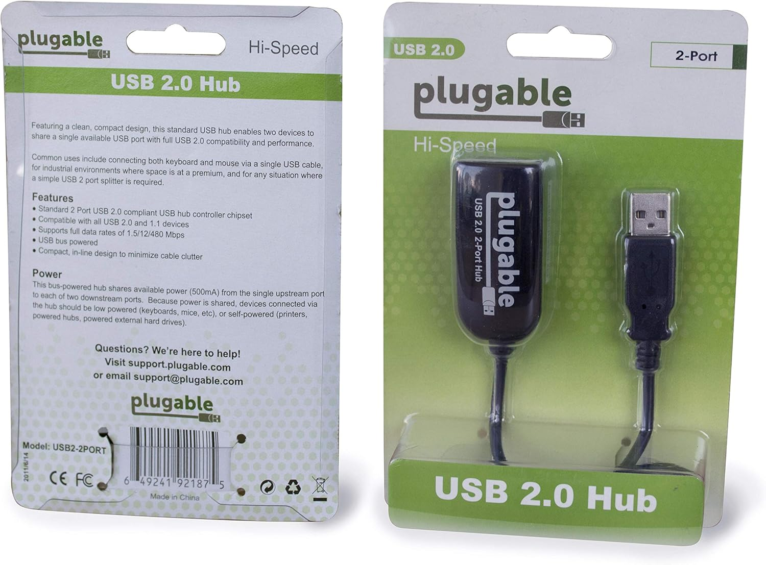 Plugable 2-In-1 USB Splitter with Dual USB 2.0 Ports, Compatible with Windows, Linux, Macos, Chrome OS, USB Multiport Hub for Laptops image number 2