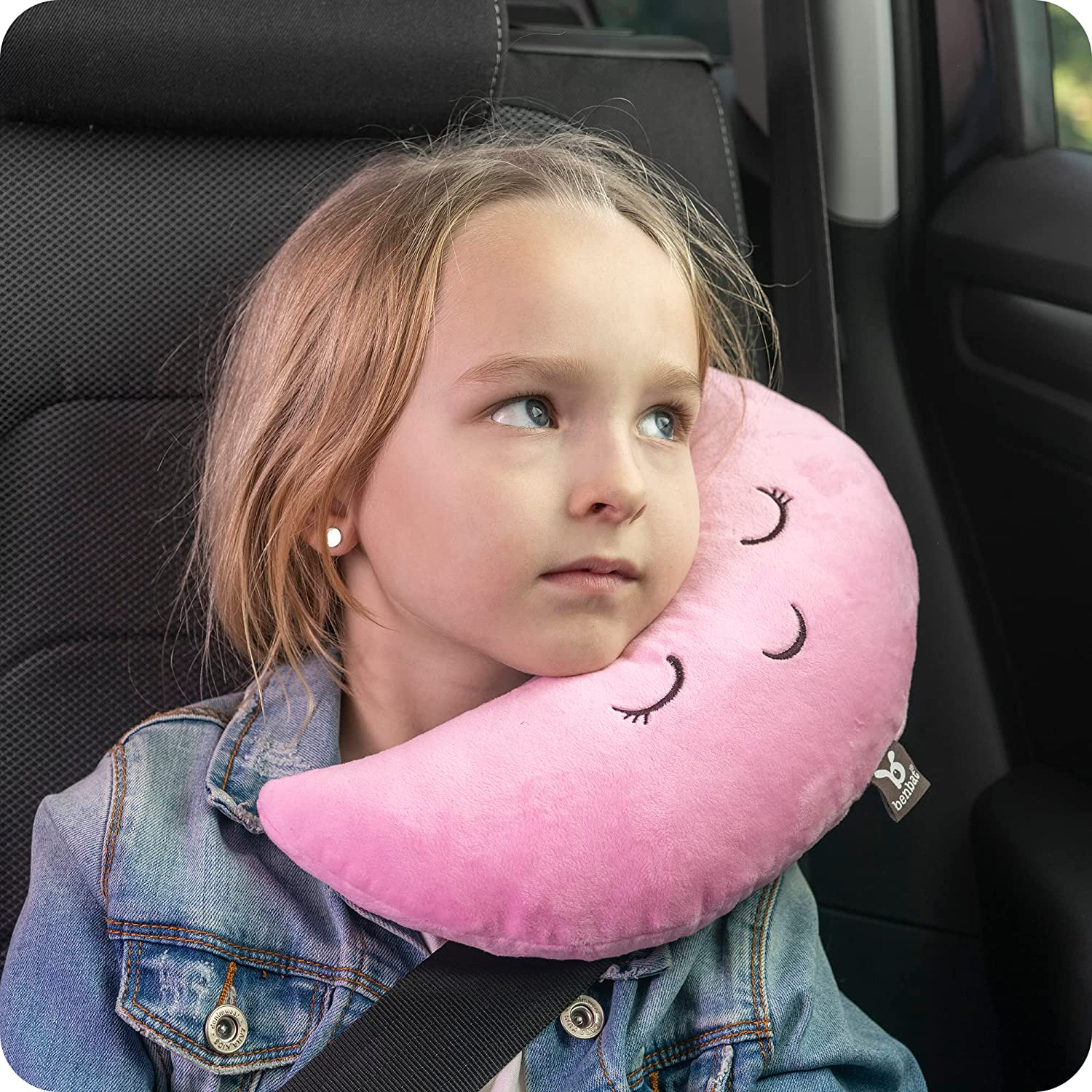 Benbat Mooni Seat Belt Head Support Travel Pillow for 4 Years and Above, Pink image number 2